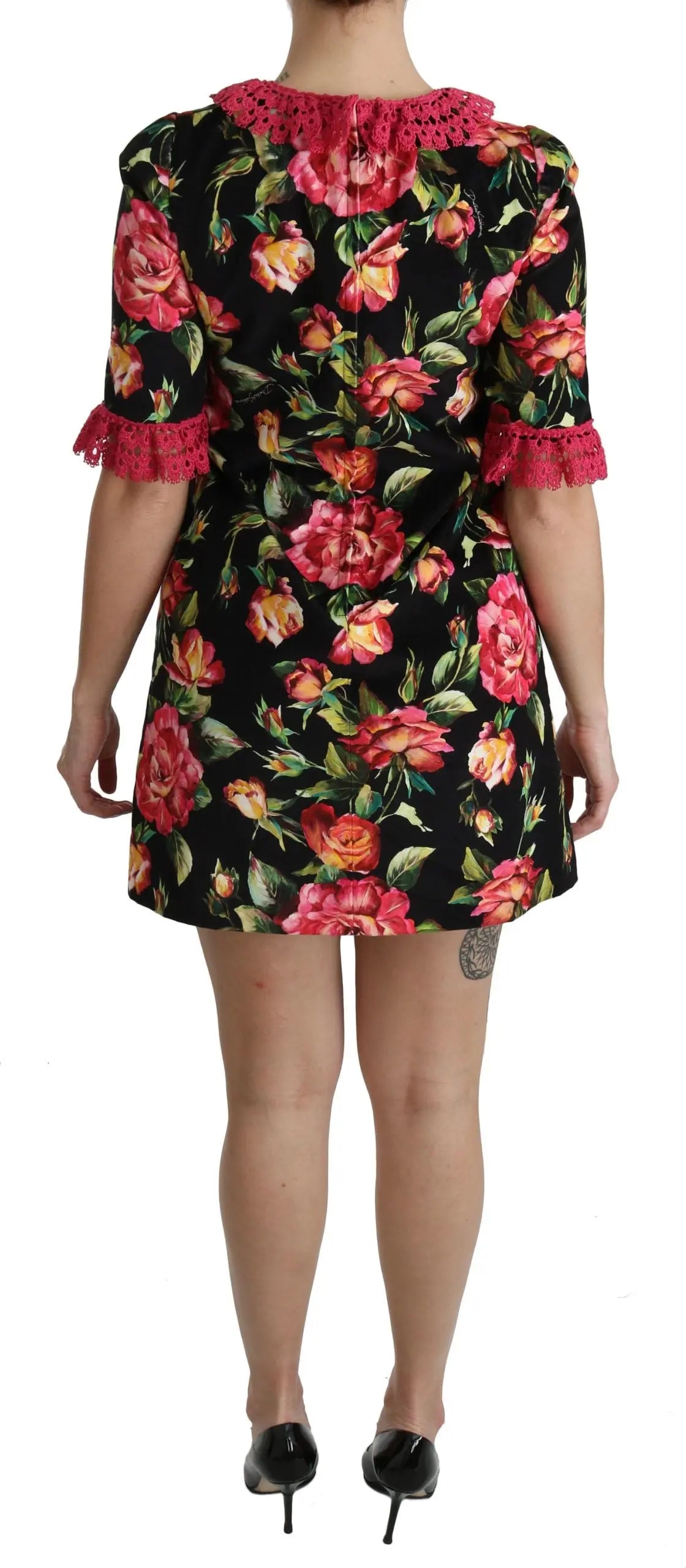 Robe Dolce & Gabbana A-Line noire à fleurs roses Dolce & Gabbana