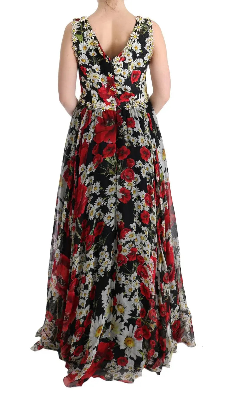 Robe Dolce & Gabbana maxi noire avec imprimé floral multicolore Dolce & Gabbana