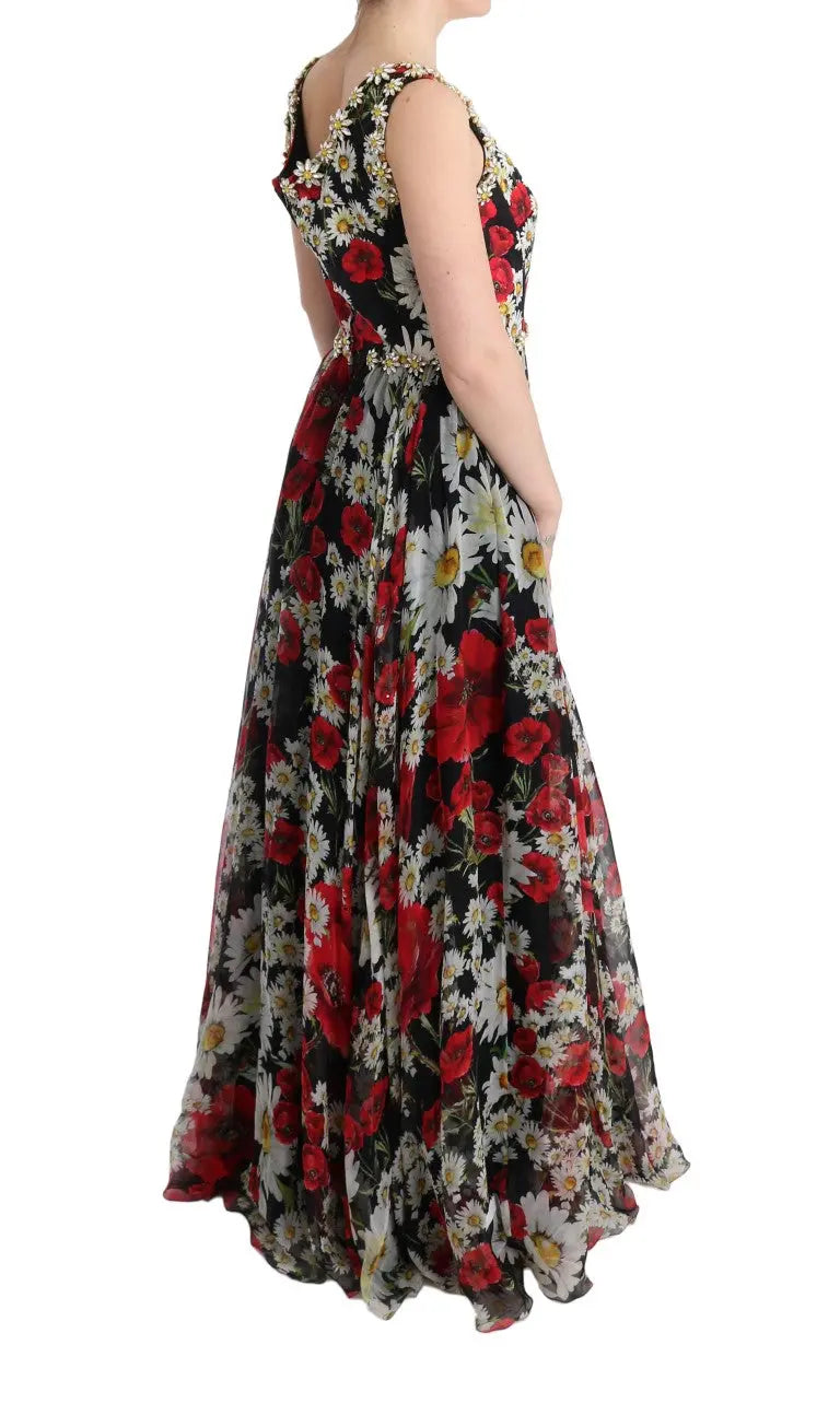 Robe Dolce & Gabbana maxi noire avec imprimé floral multicolore Dolce & Gabbana