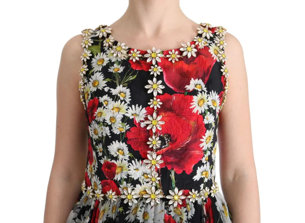Robe Dolce & Gabbana maxi noire avec imprimé floral multicolore Dolce & Gabbana