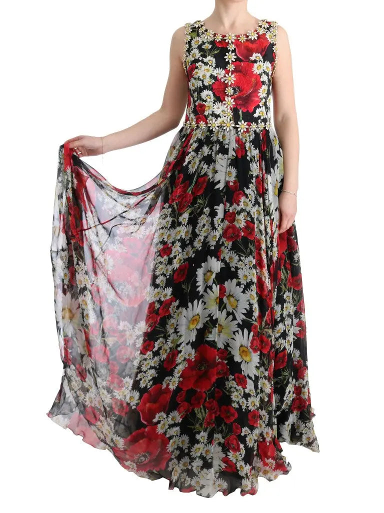 Robe Dolce & Gabbana maxi noire avec imprimé floral multicolore Dolce & Gabbana