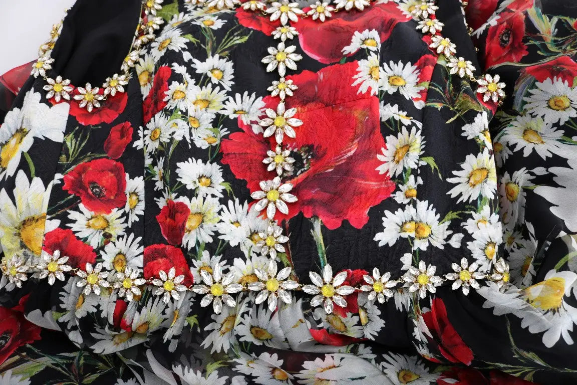 Robe Dolce & Gabbana maxi noire avec imprimé floral multicolore Dolce & Gabbana