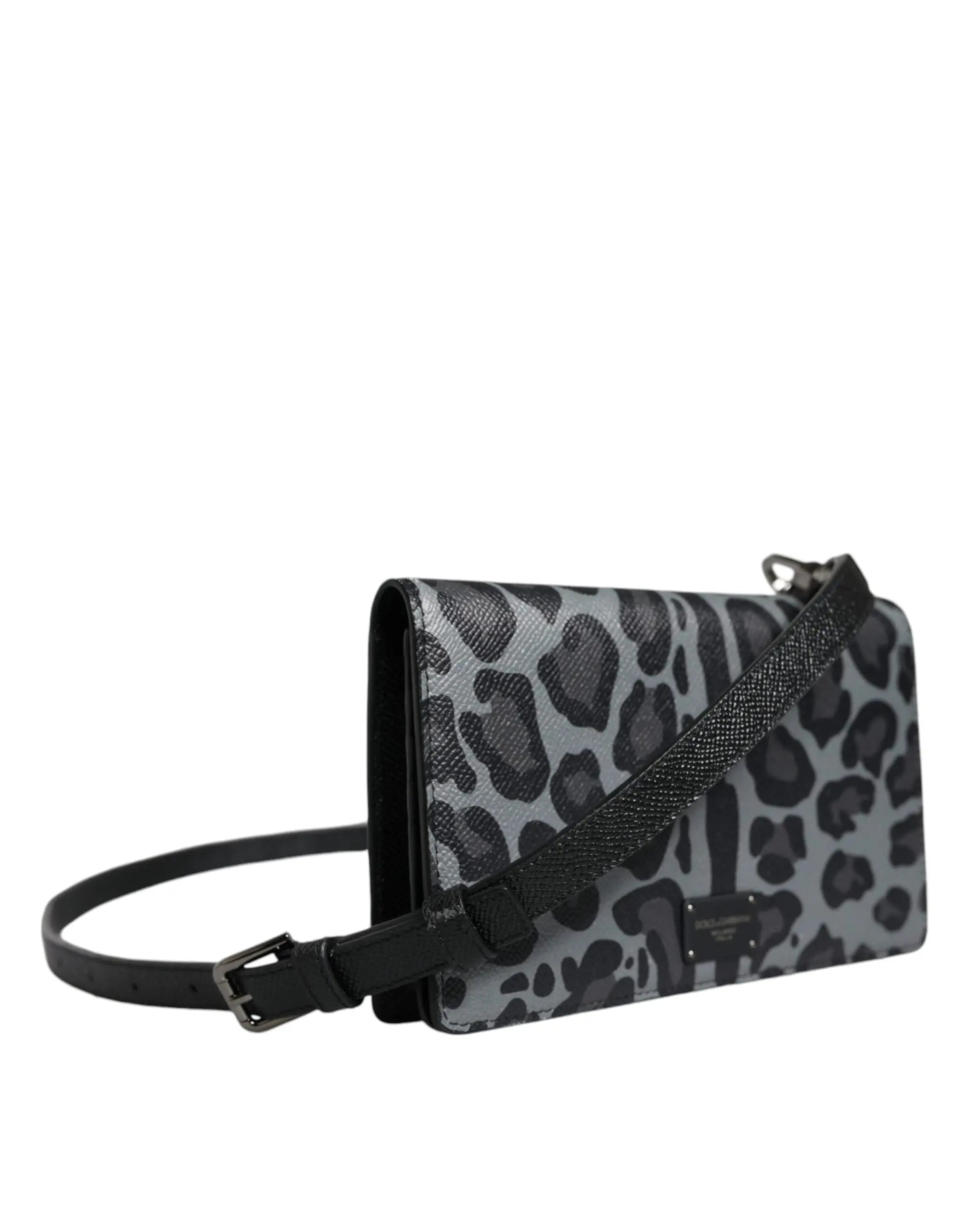 Sac bifold dolce & gabbana léopard noir et gris Dolce & Gabbana