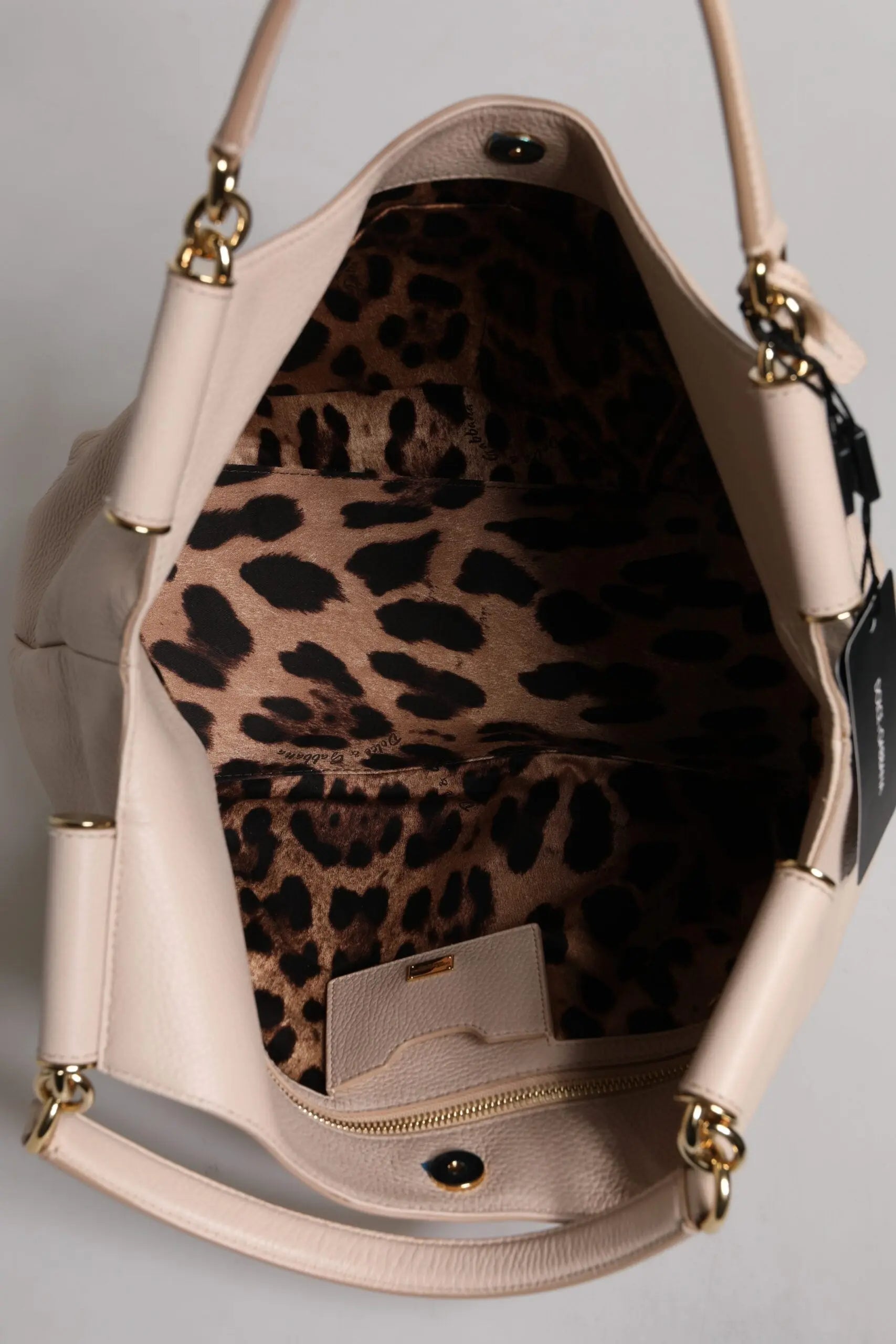 Light Pink Deer Leather Logo Plaque Tote Top Handle Bag Dolce & Gabbana