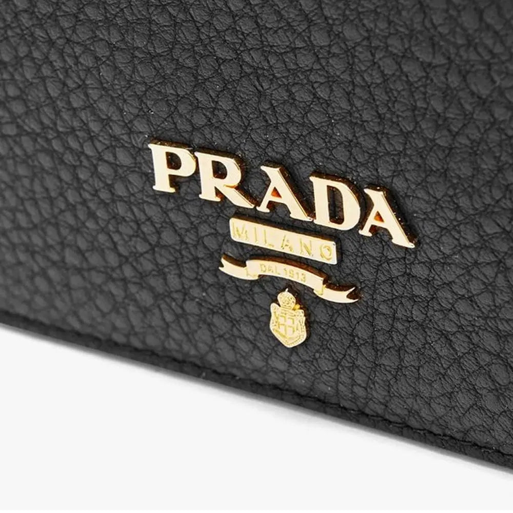 Porte-cartes Logo cuir noir Prada