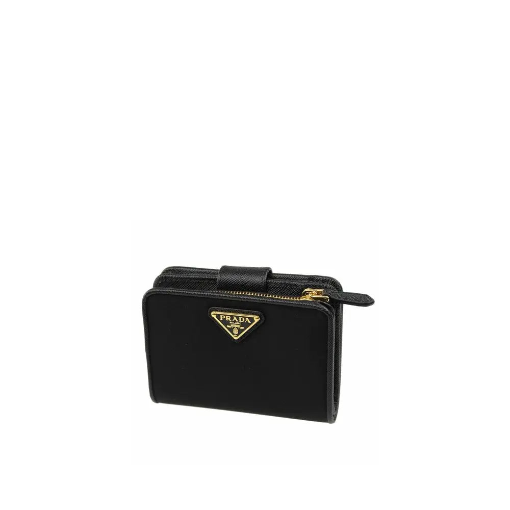 Portefeuille femme Nylon et cuir noir Prada