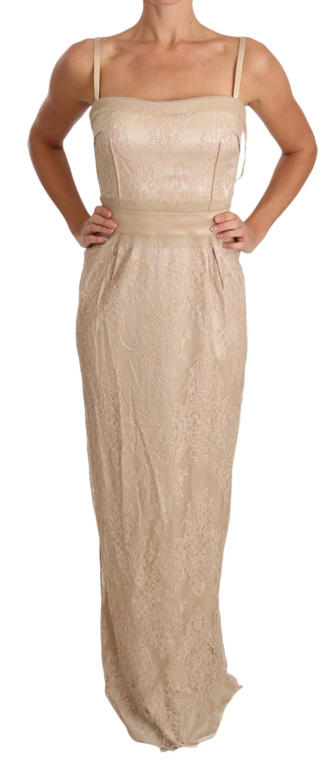 Robe Dolce & Gabbana Spaghetti Strap beige Dolce & Gabbana