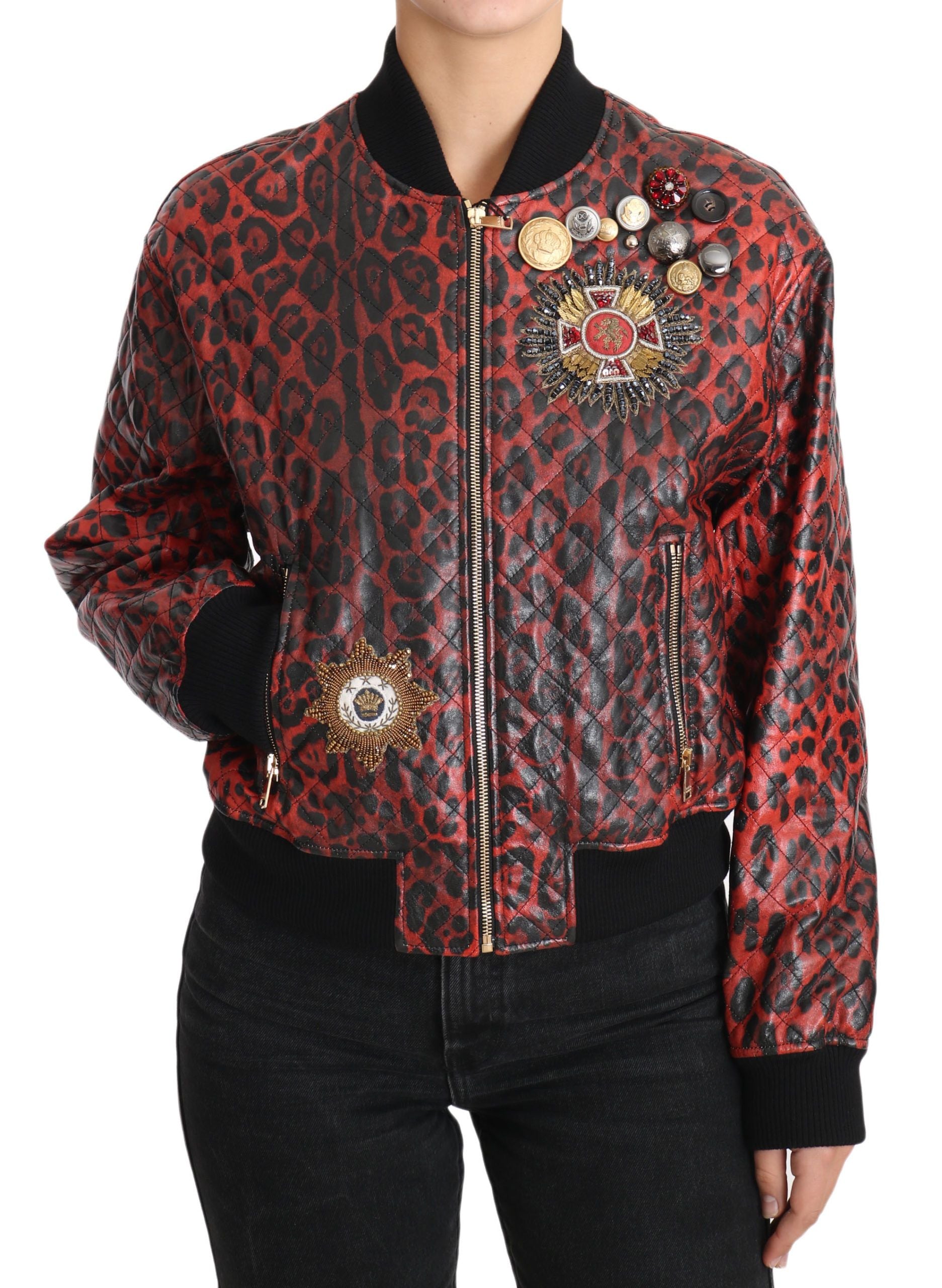 Veste Dolce & Gabbana Bomber rouge léopard