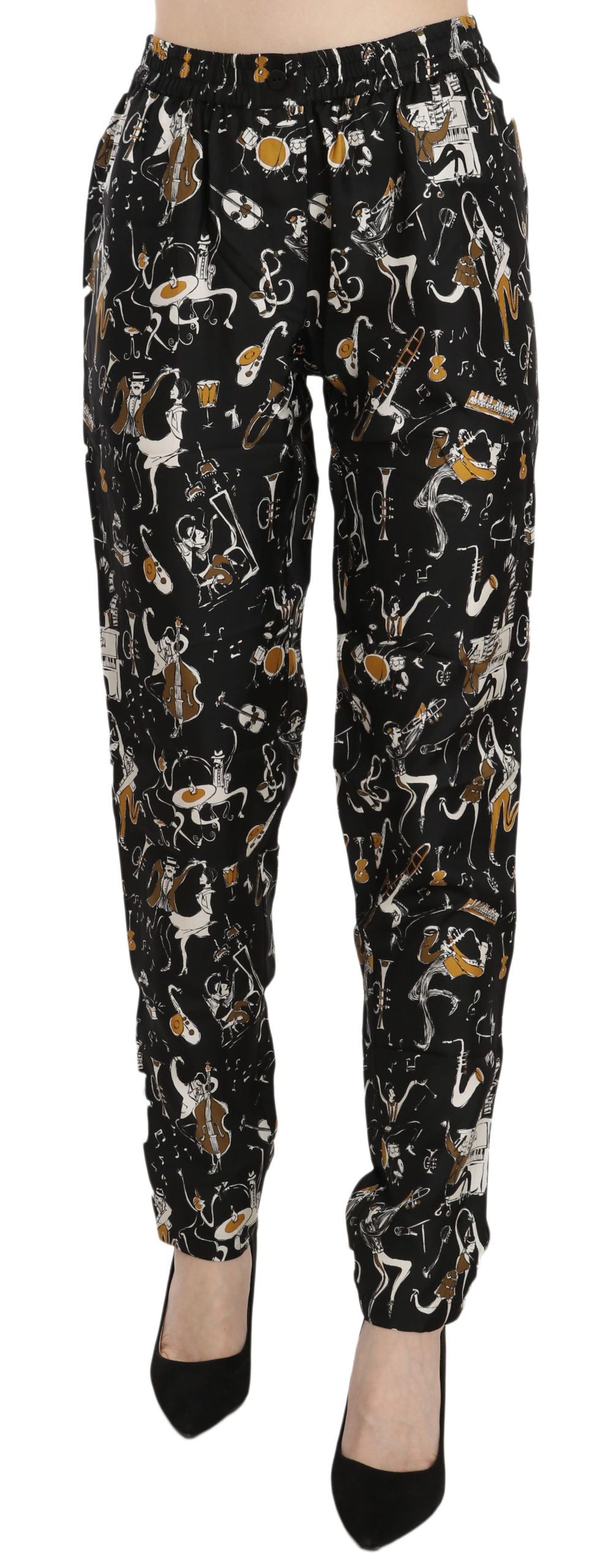 Pantalon Dolce & Gabbana haut taille noir imprimé