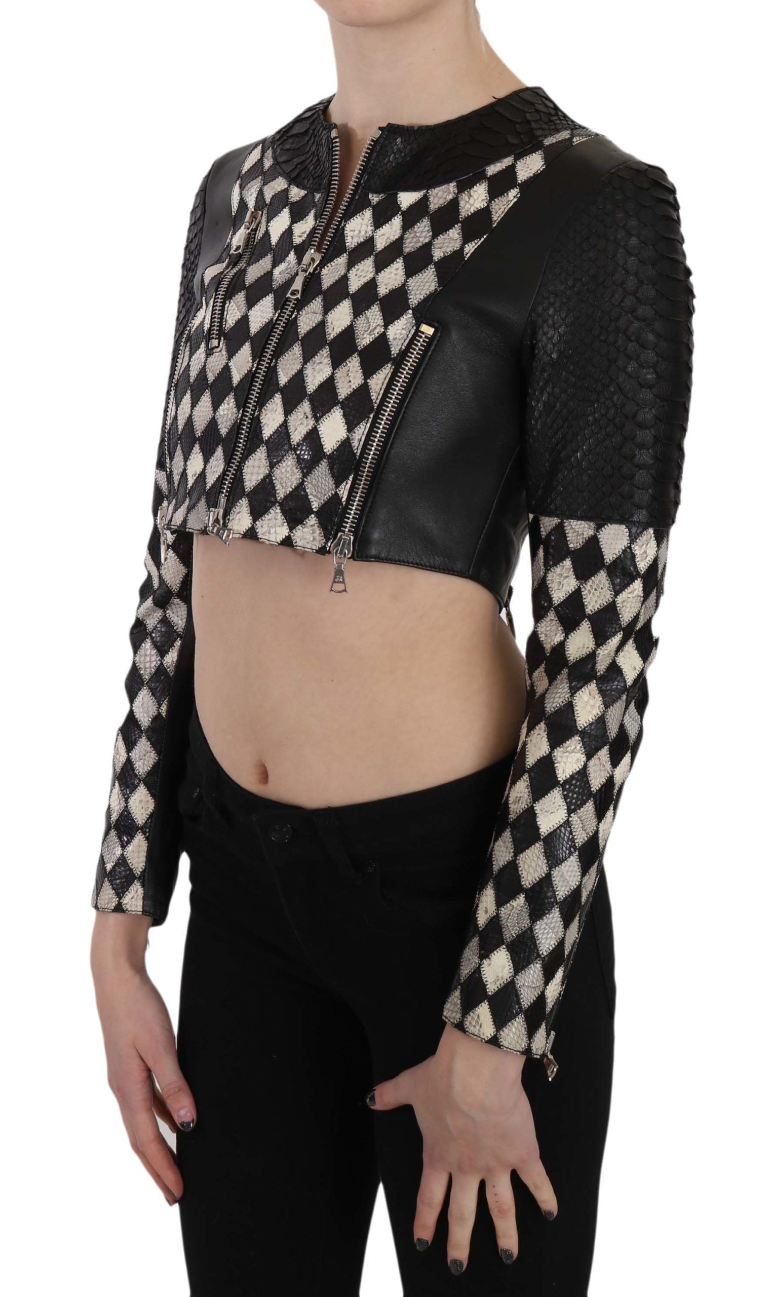 Veste en cuir John Richmond Biker noire et blanche