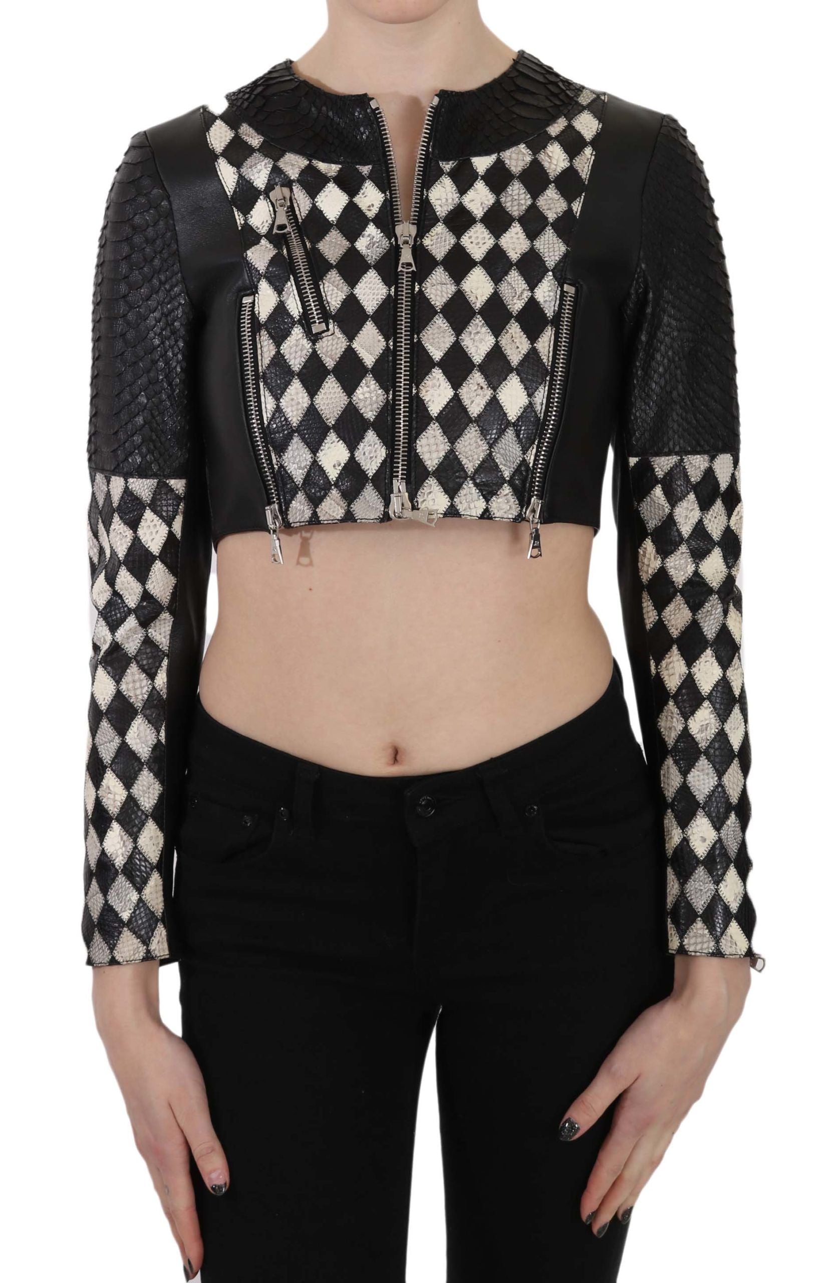 Veste en cuir John Richmond Biker noire et blanche