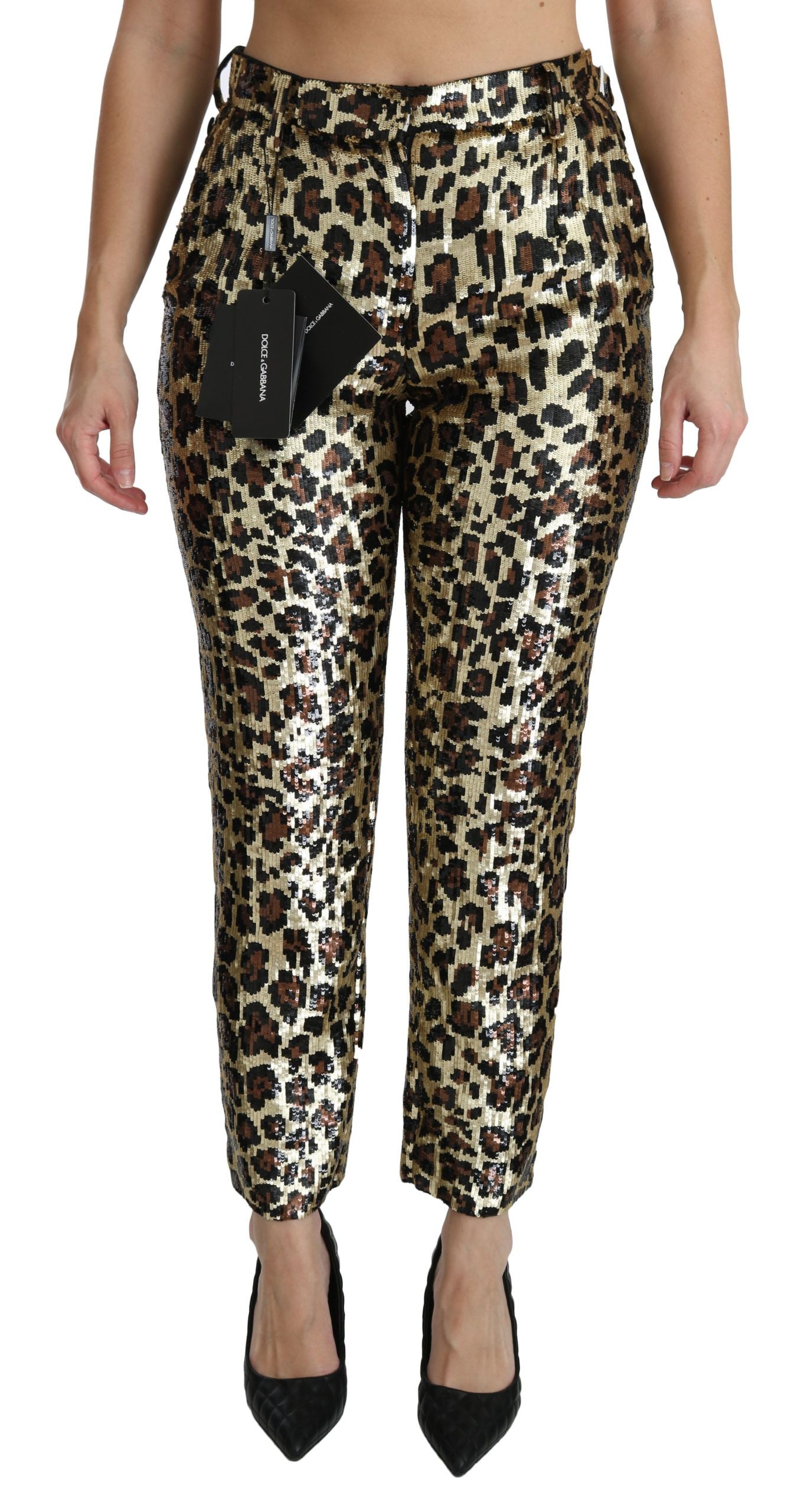 Pantalons Dolce & Gabbana haute taille léopard doré bruns