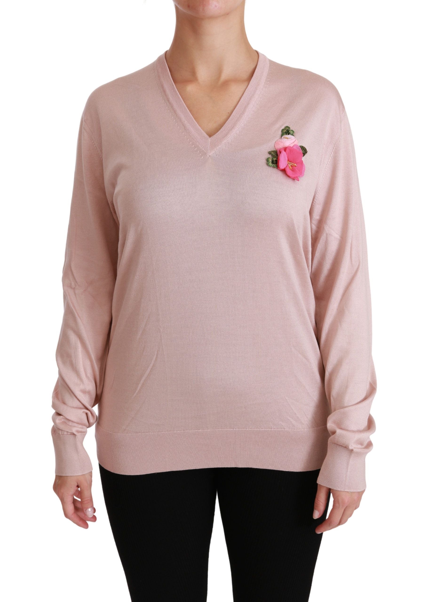 Pull Dolce & Gabbana V-neck rose fleuri