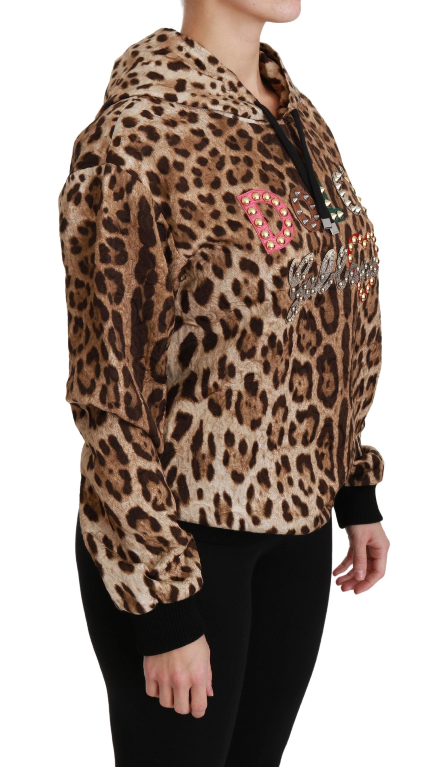 Sweater Dolce & Gabbana à capuche imprimé léopard marron