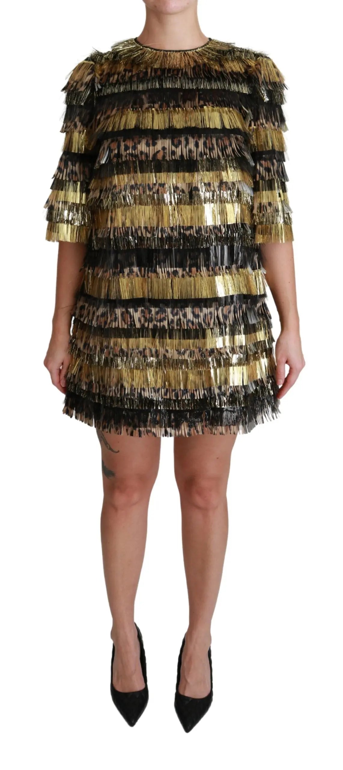 Robe Dolce & Gabbana Sheath mini noir or léopard Dolce & Gabbana