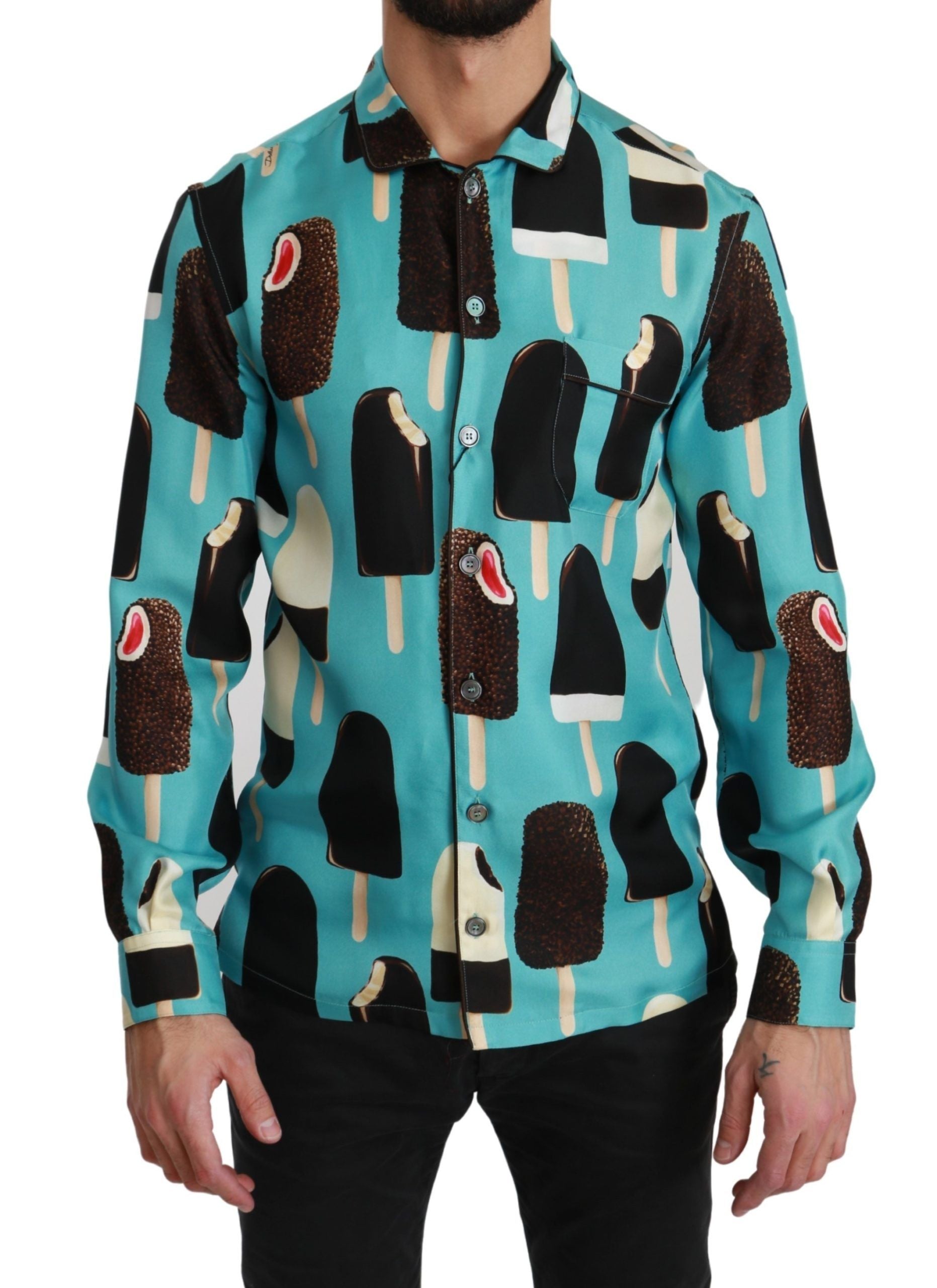 Chemise Dolce & Gabbana imprimé crème bleue
