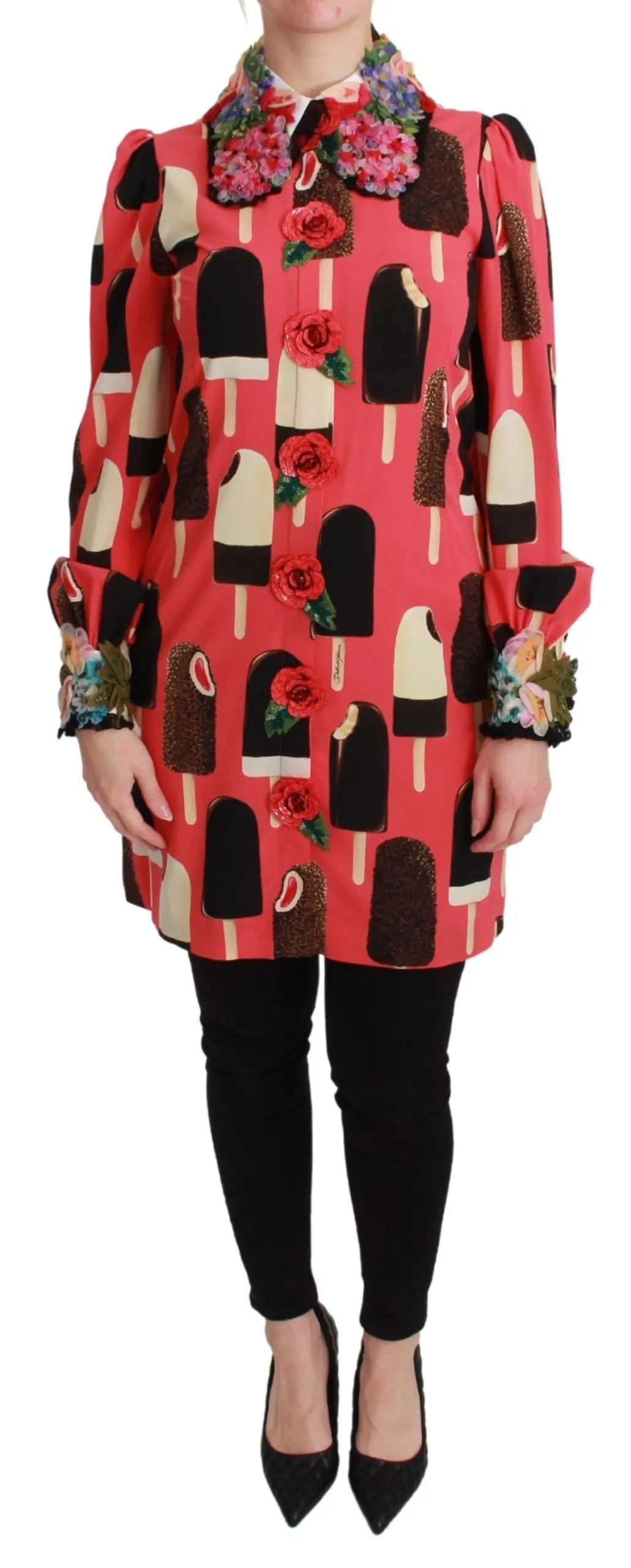 Robe Dolce & Gabbana à manches longues rose multicolore Dolce & Gabbana