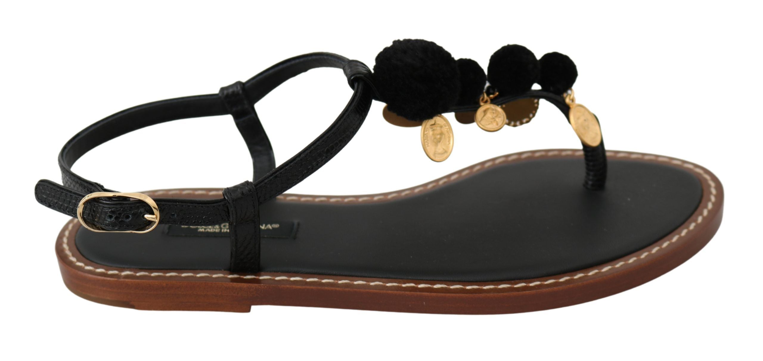 Sandales Dolce & Gabbana Pom Pom noires
