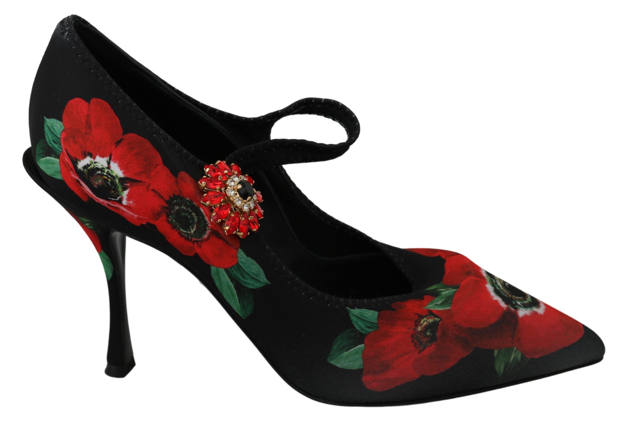 Pumps Dolce & Gabbana Mary Janes noires avec imprimé floral rouge