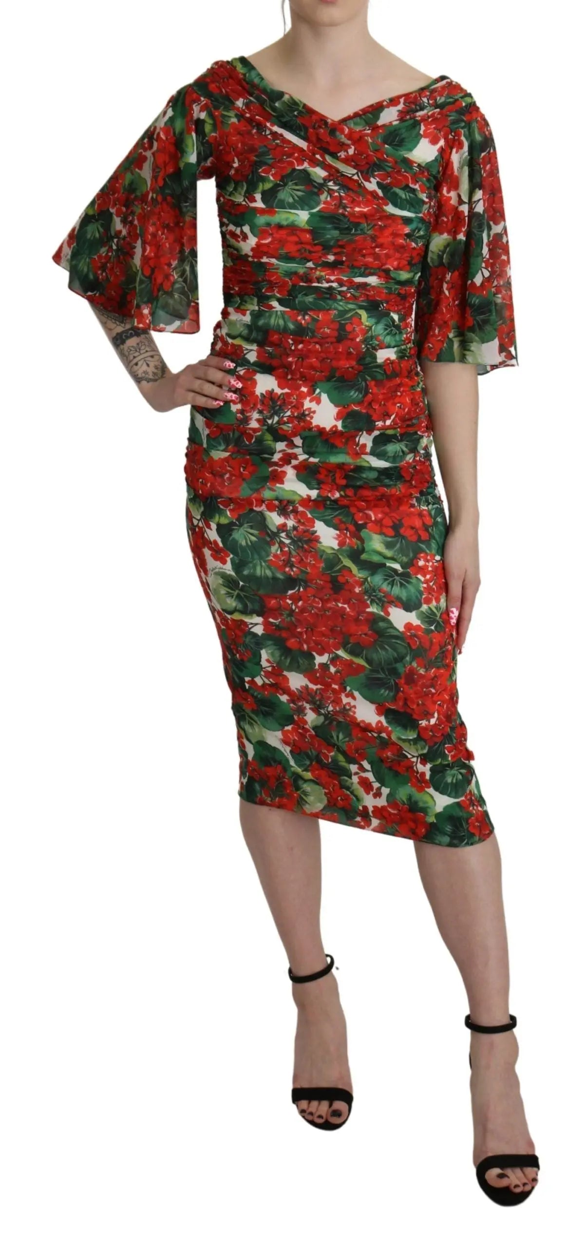 Robe Dolce & Gabbana midi floral rouge Dolce & Gabbana