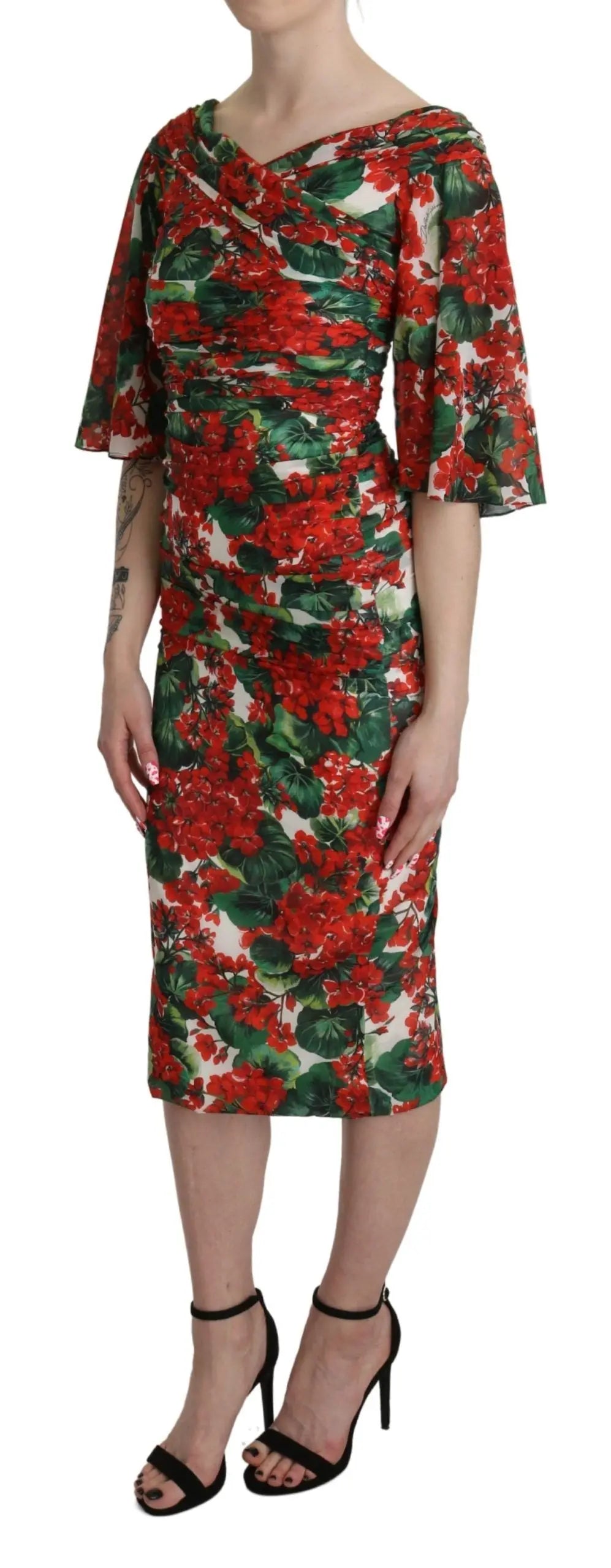 Robe Dolce & Gabbana midi floral rouge Dolce & Gabbana