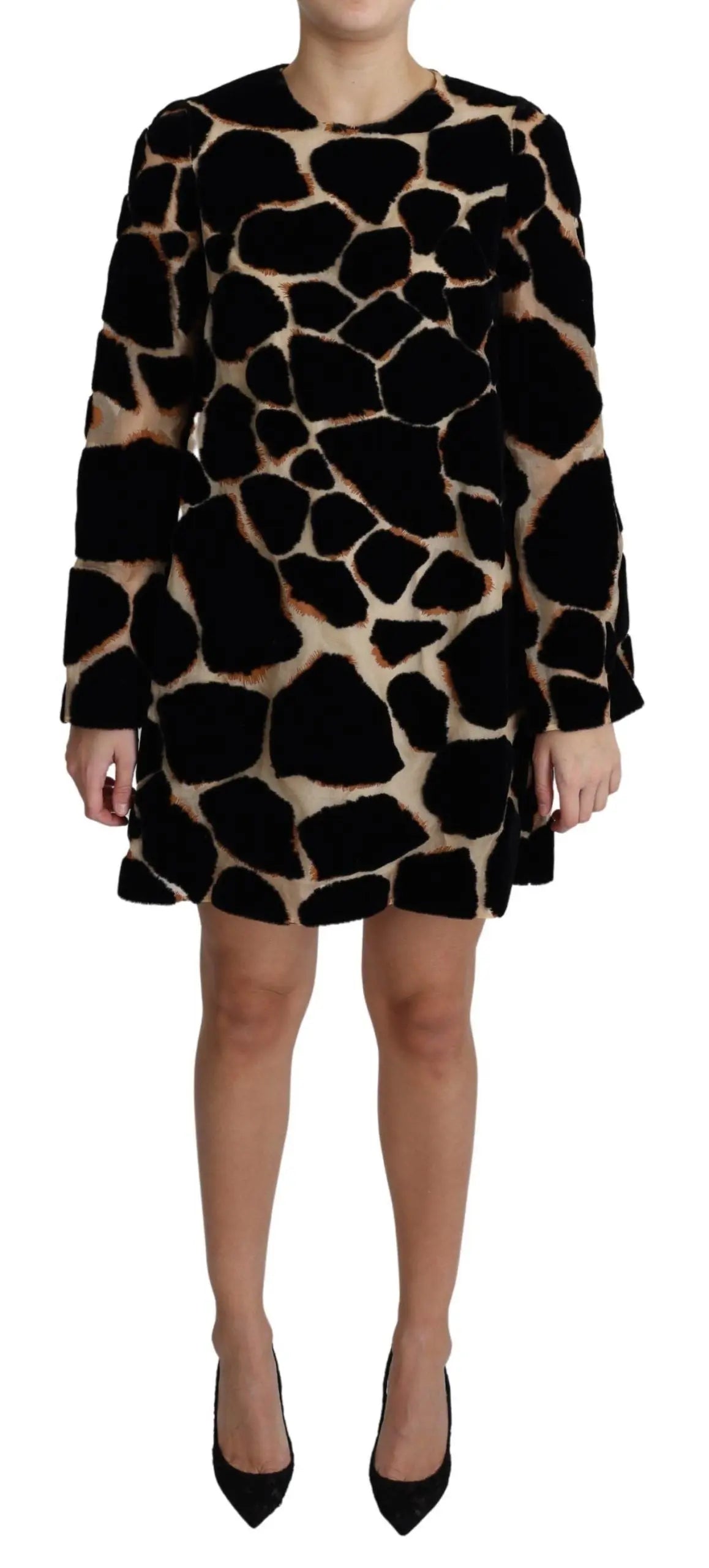 Robe mini Dolce & Gabbana giraffe noire et marron Dolce & Gabbana