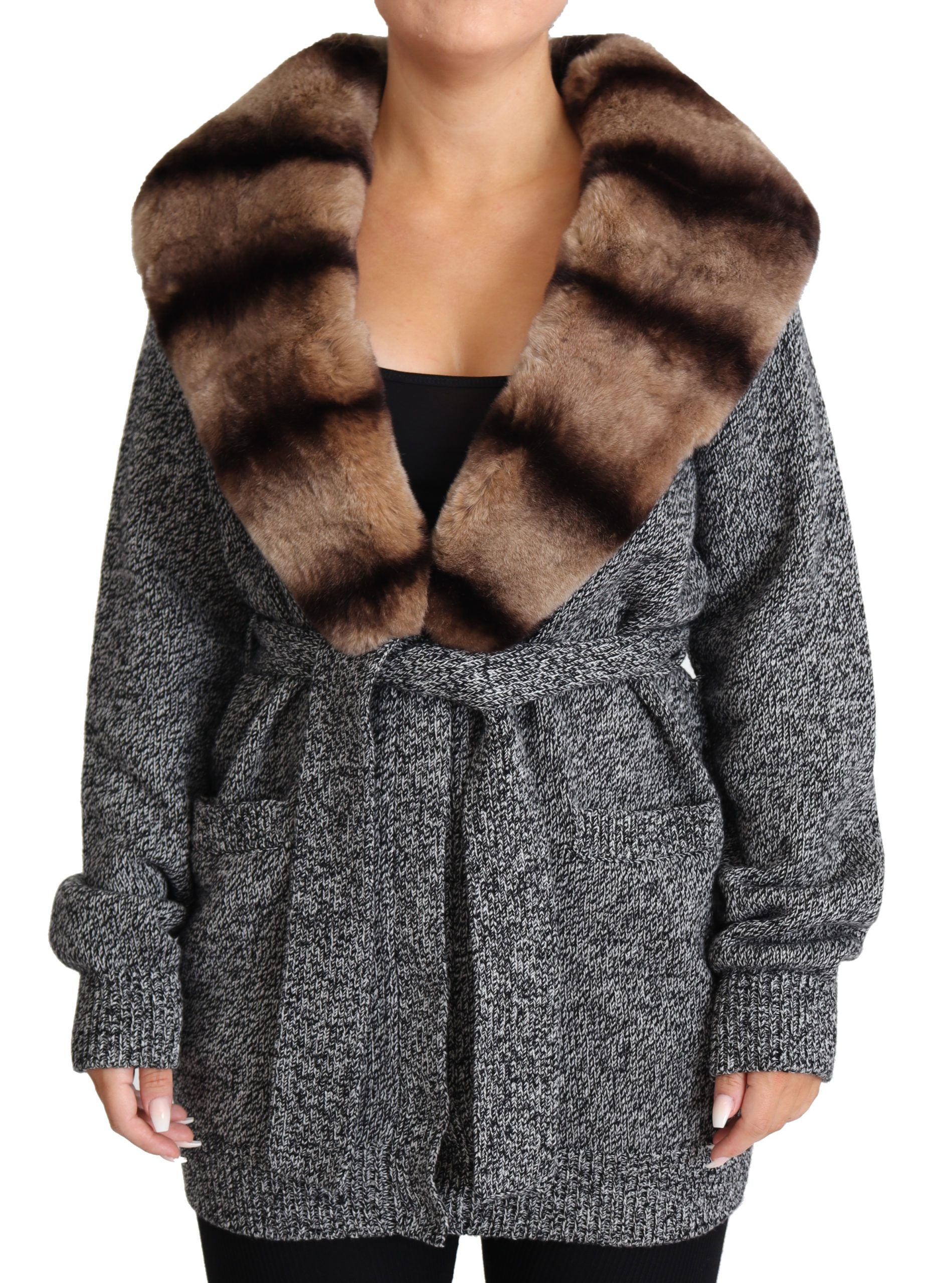Veste DOLCE & GABBANA gris avec col en fourrure