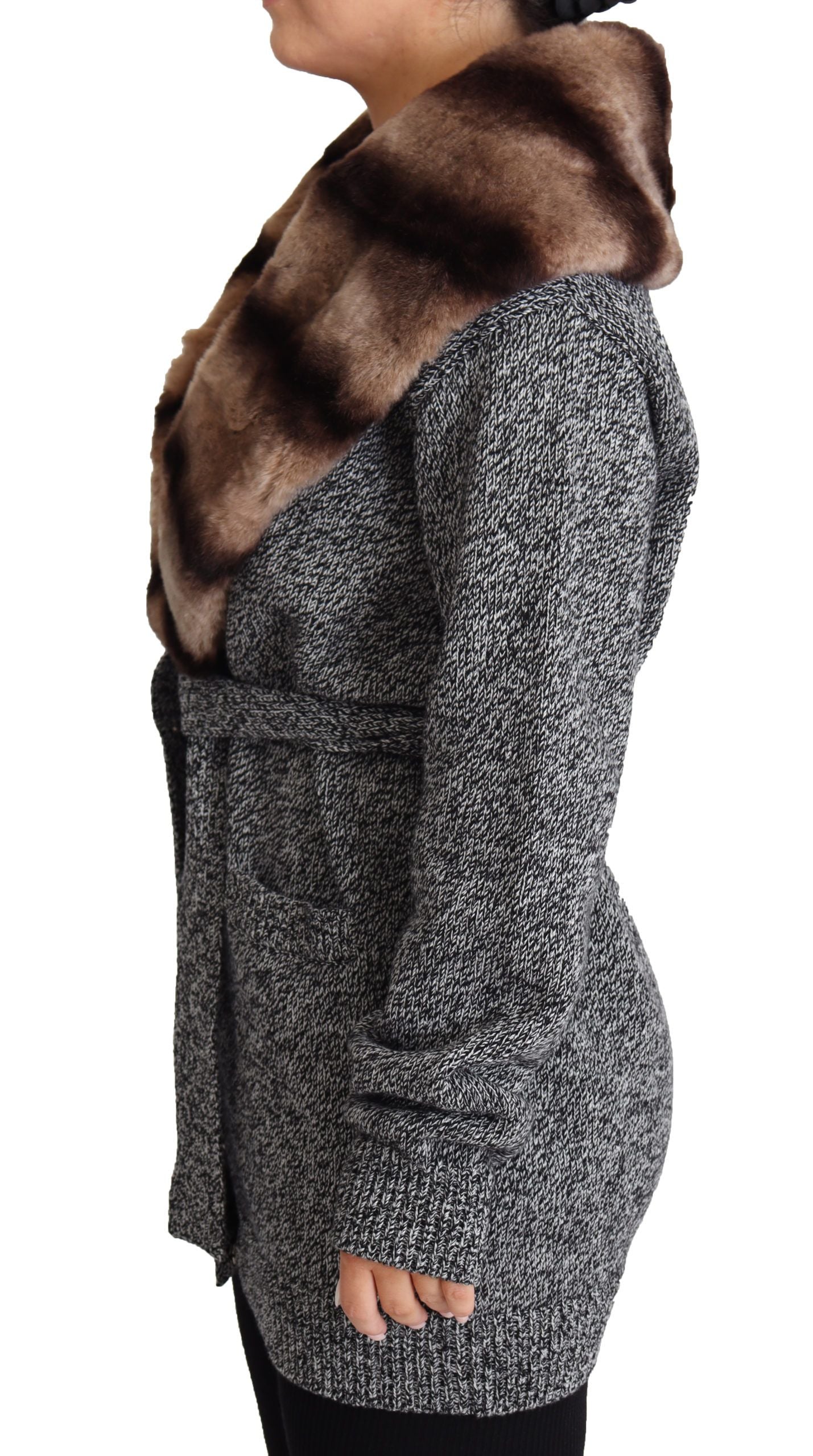 Veste DOLCE & GABBANA gris avec col en fourrure