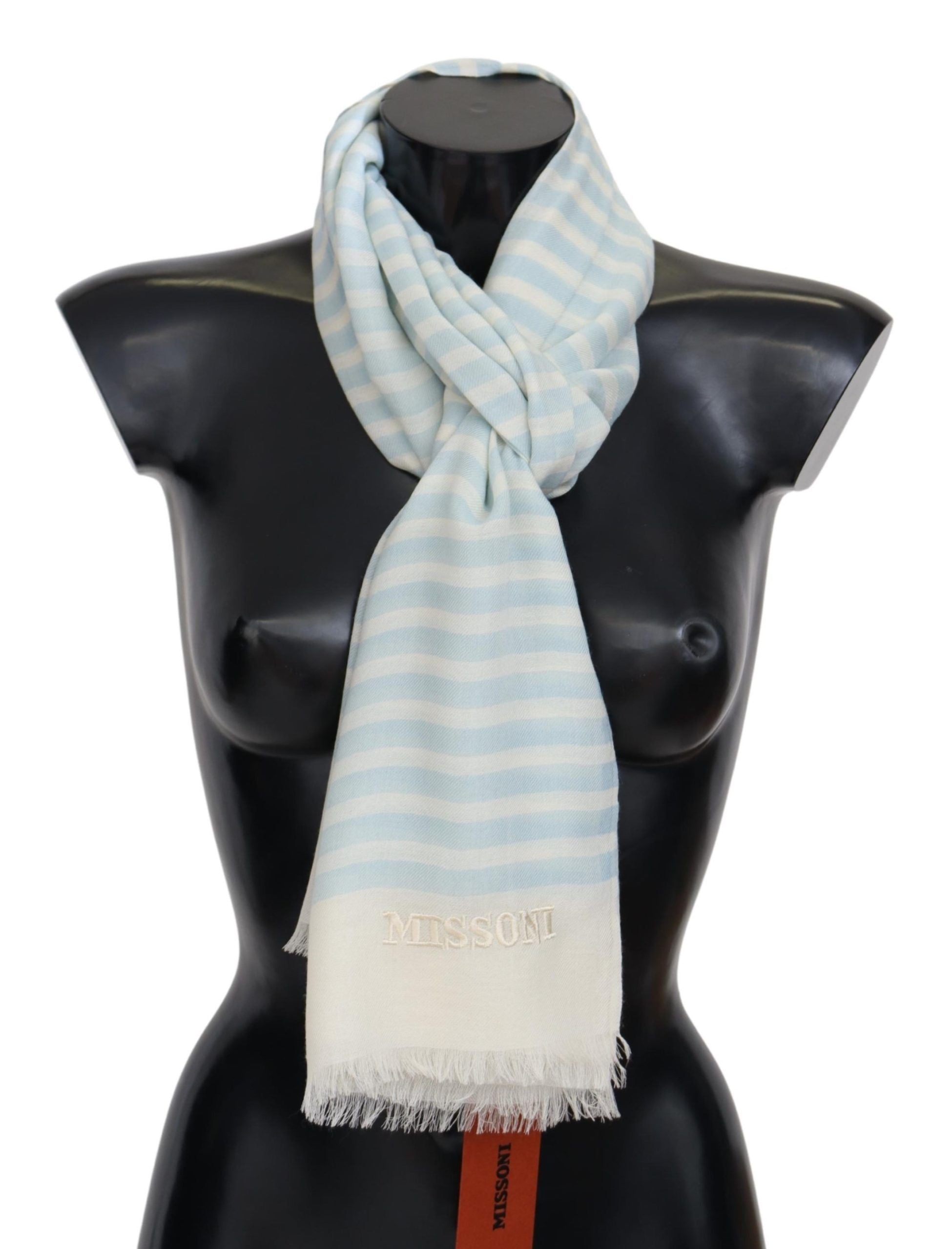 Écharpe Missoni à franges bleue et blanche