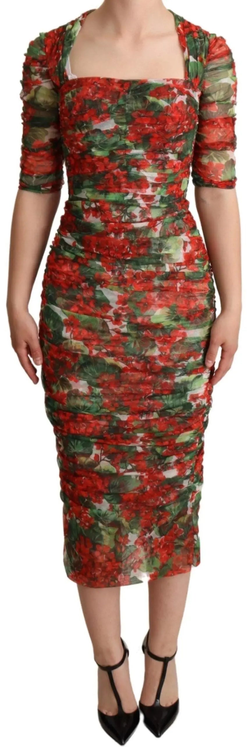 Robe midi Dolce & Gabbana rouge floral Dolce & Gabbana