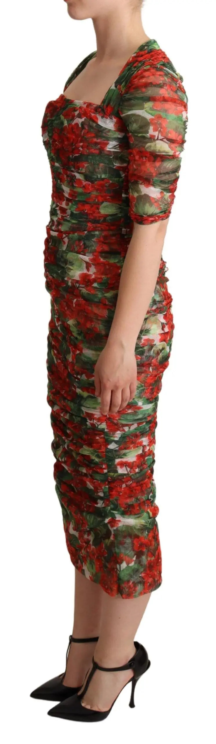 Robe midi Dolce & Gabbana rouge floral Dolce & Gabbana