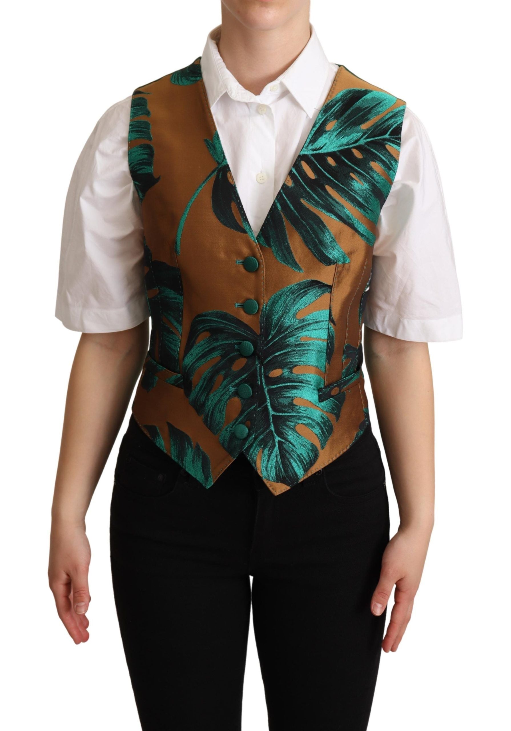 Gilet Dolce & Gabbana motif feuilles vert doré