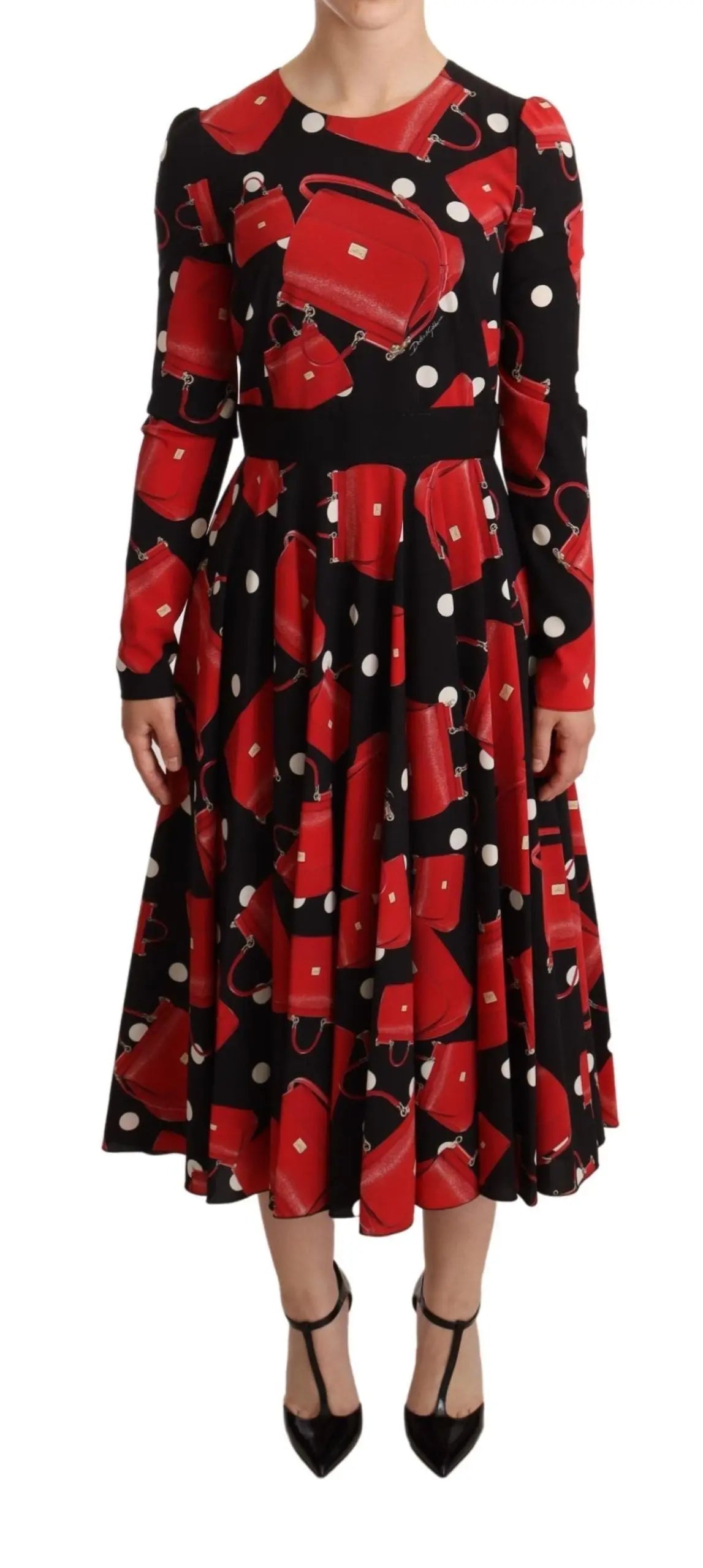 Robe midi Dolce & Gabbana imprimé sac Sicile noire et rouge Dolce & Gabbana