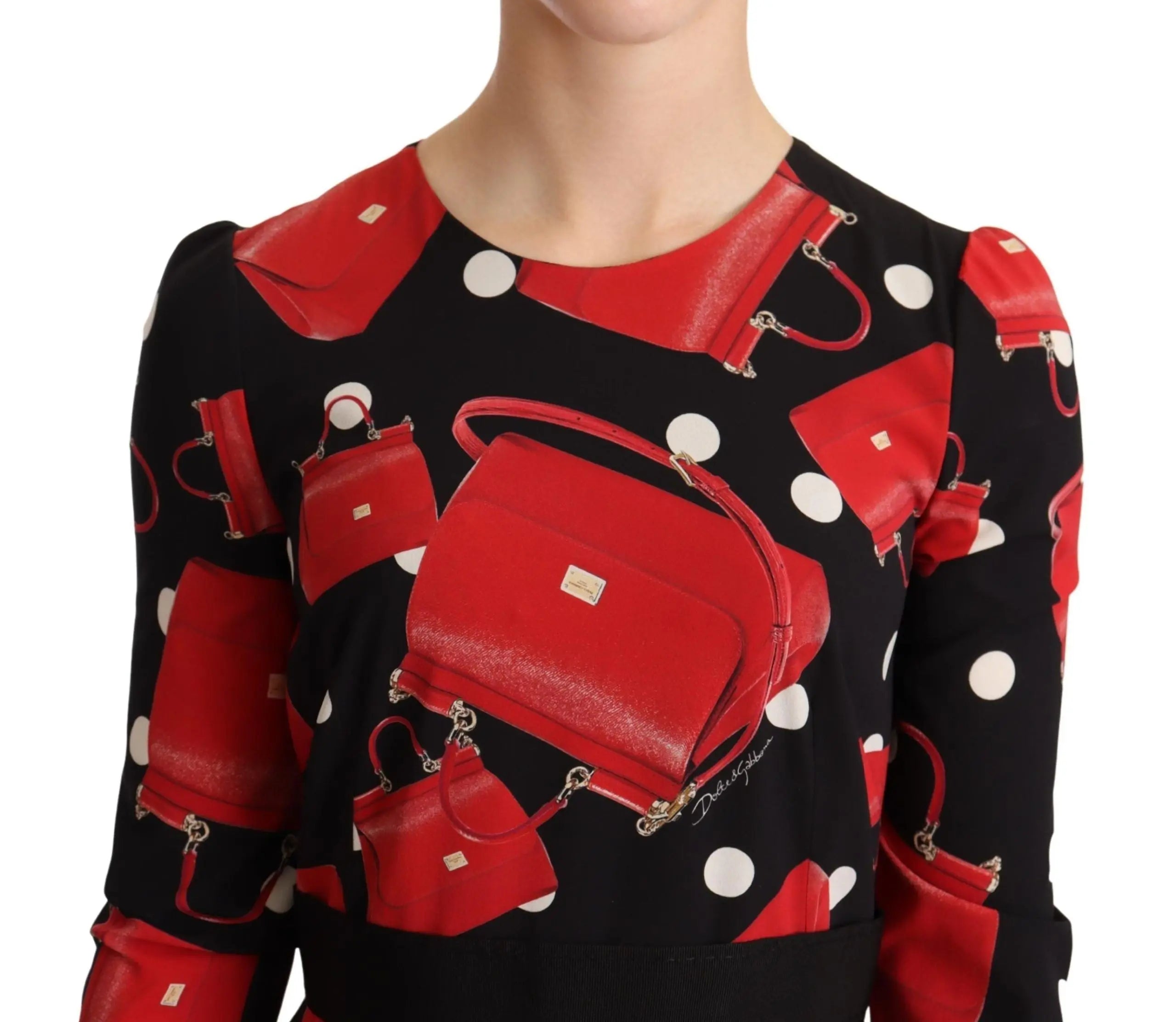 Robe midi Dolce & Gabbana imprimé sac Sicile noire et rouge Dolce & Gabbana