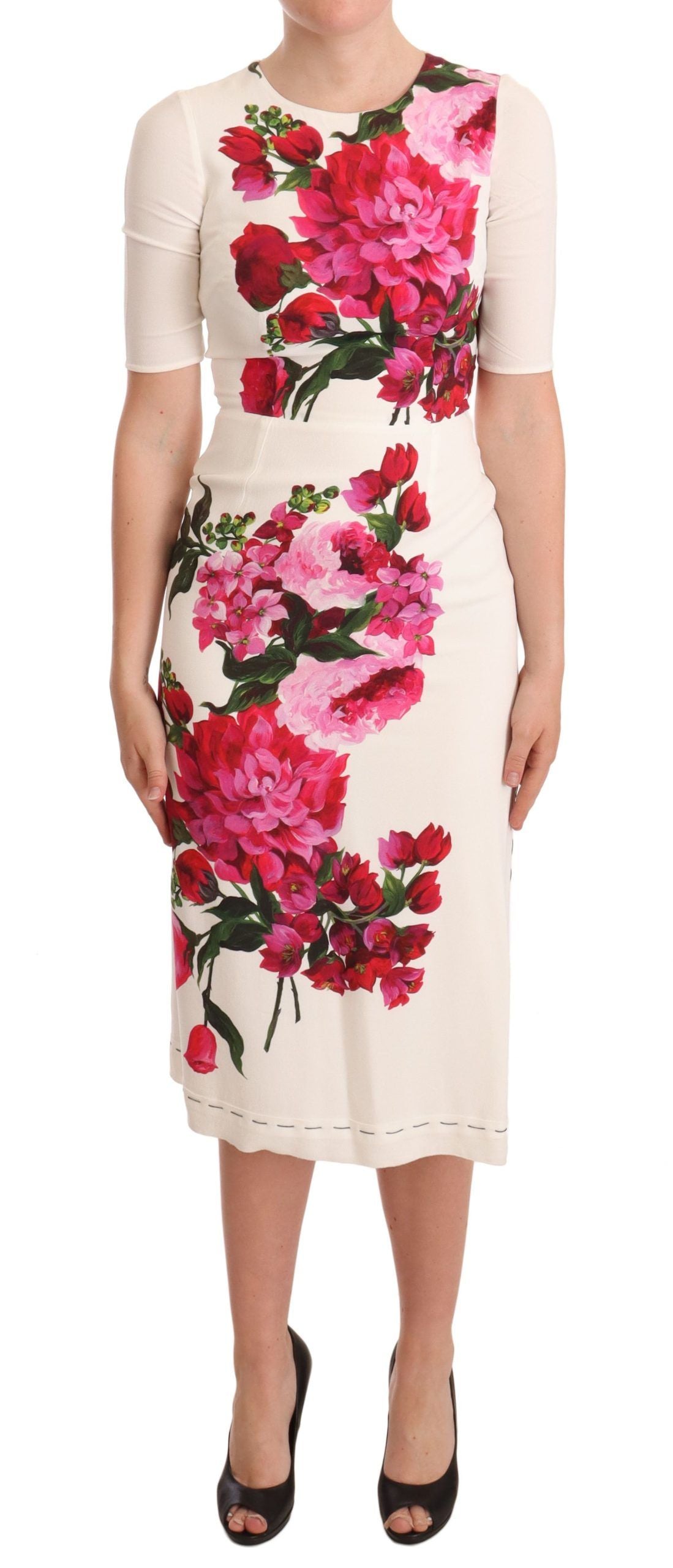 Robe Dolce & Gabbana midi blanche fleuri Dolce & Gabbana