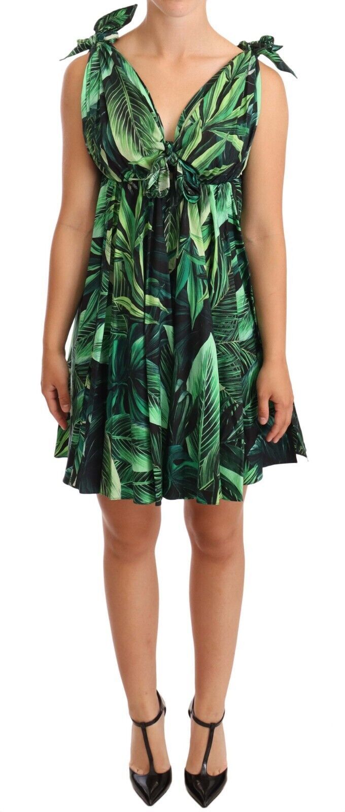Robe Dolce & Gabbana flared imprimé feuilles vertes Dolce & Gabbana