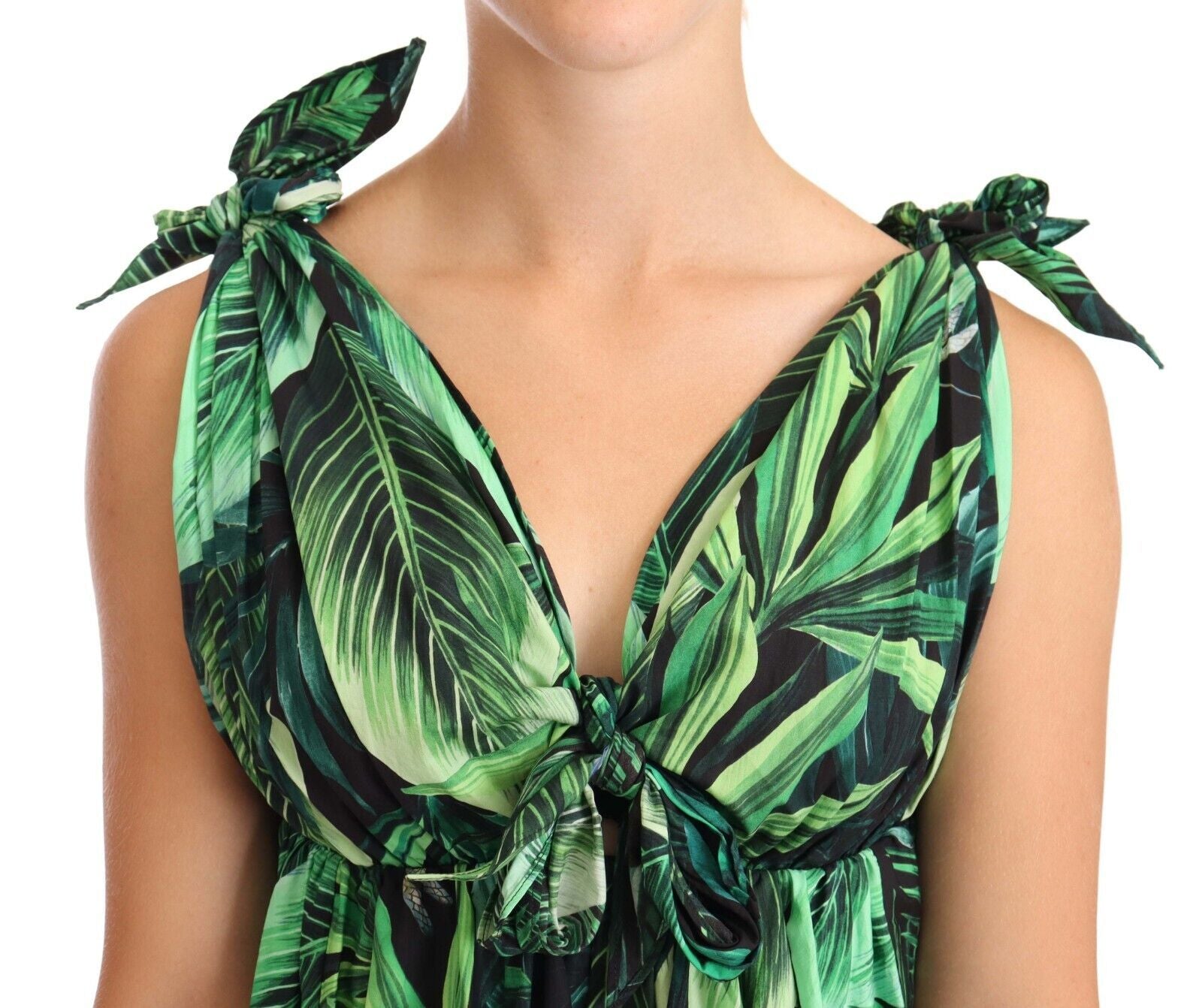 Robe Dolce & Gabbana flared imprimé feuilles vertes Dolce & Gabbana
