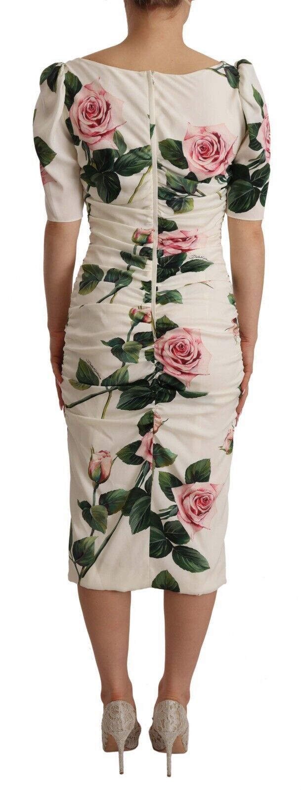 Robe Dolce & Gabbana plissée blanche avec roses pink Dolce & Gabbana