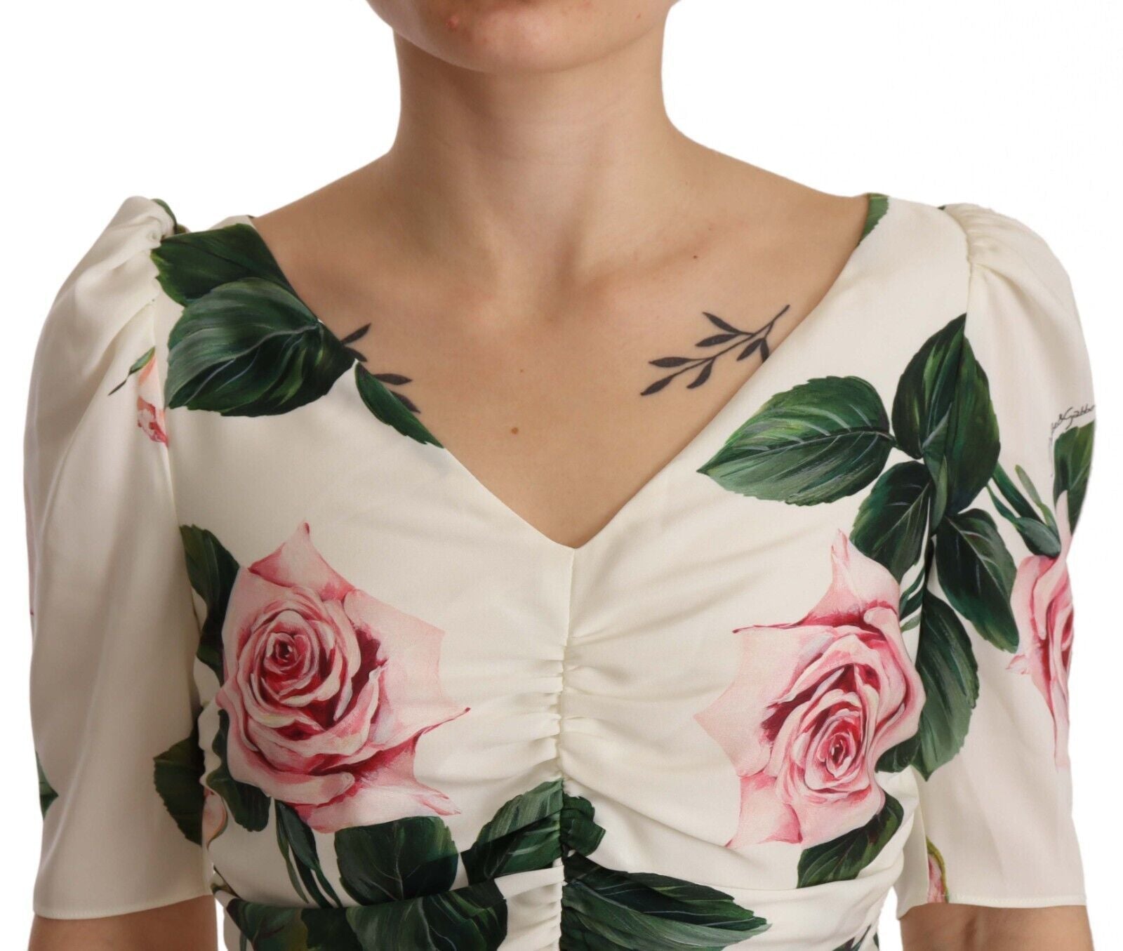 Robe Dolce & Gabbana plissée blanche avec roses pink Dolce & Gabbana