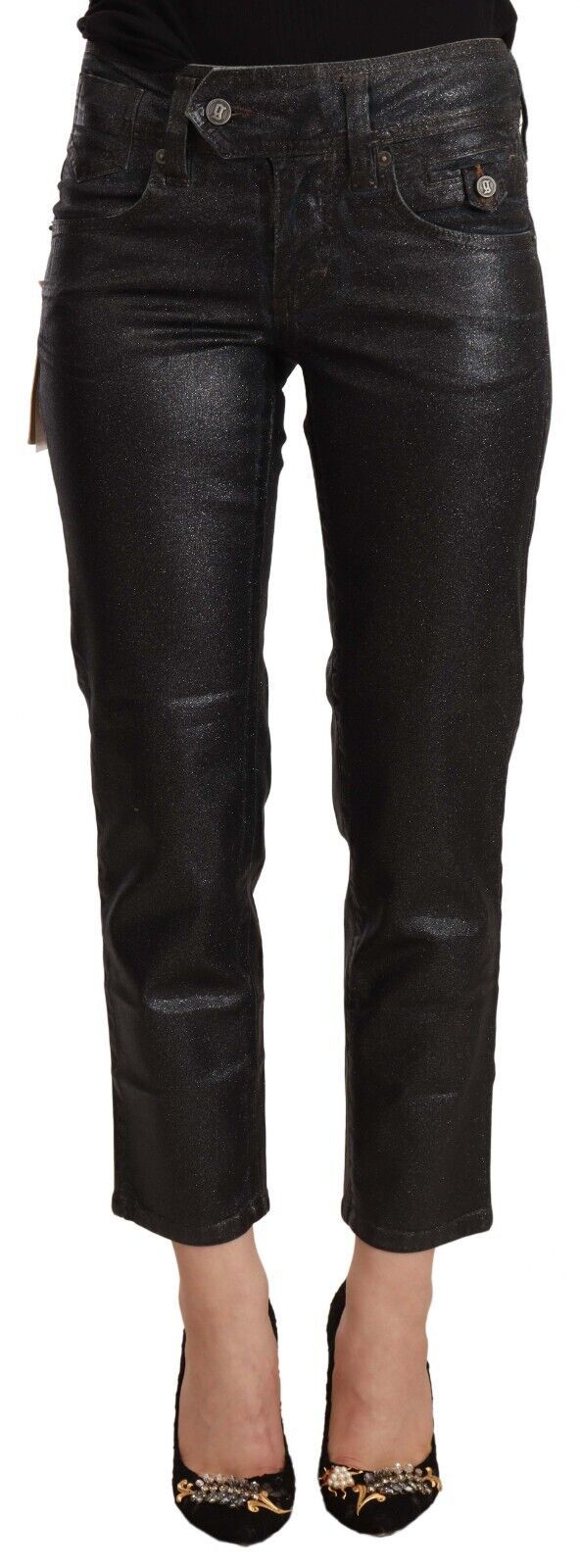 Pantalons Galliano mid waist noirs scintillants
