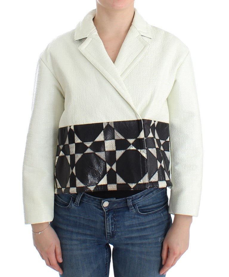 Veste en cuir Andrea Pompilio blanche et noire