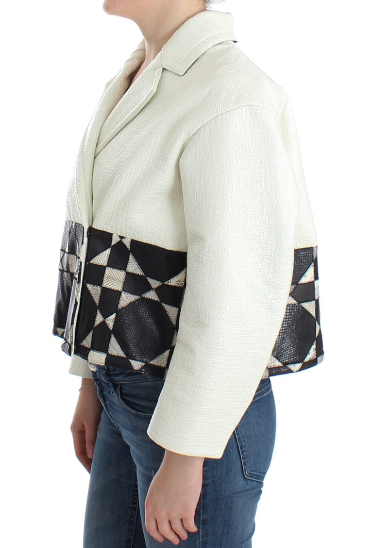 Veste en cuir Andrea Pompilio blanche et noire