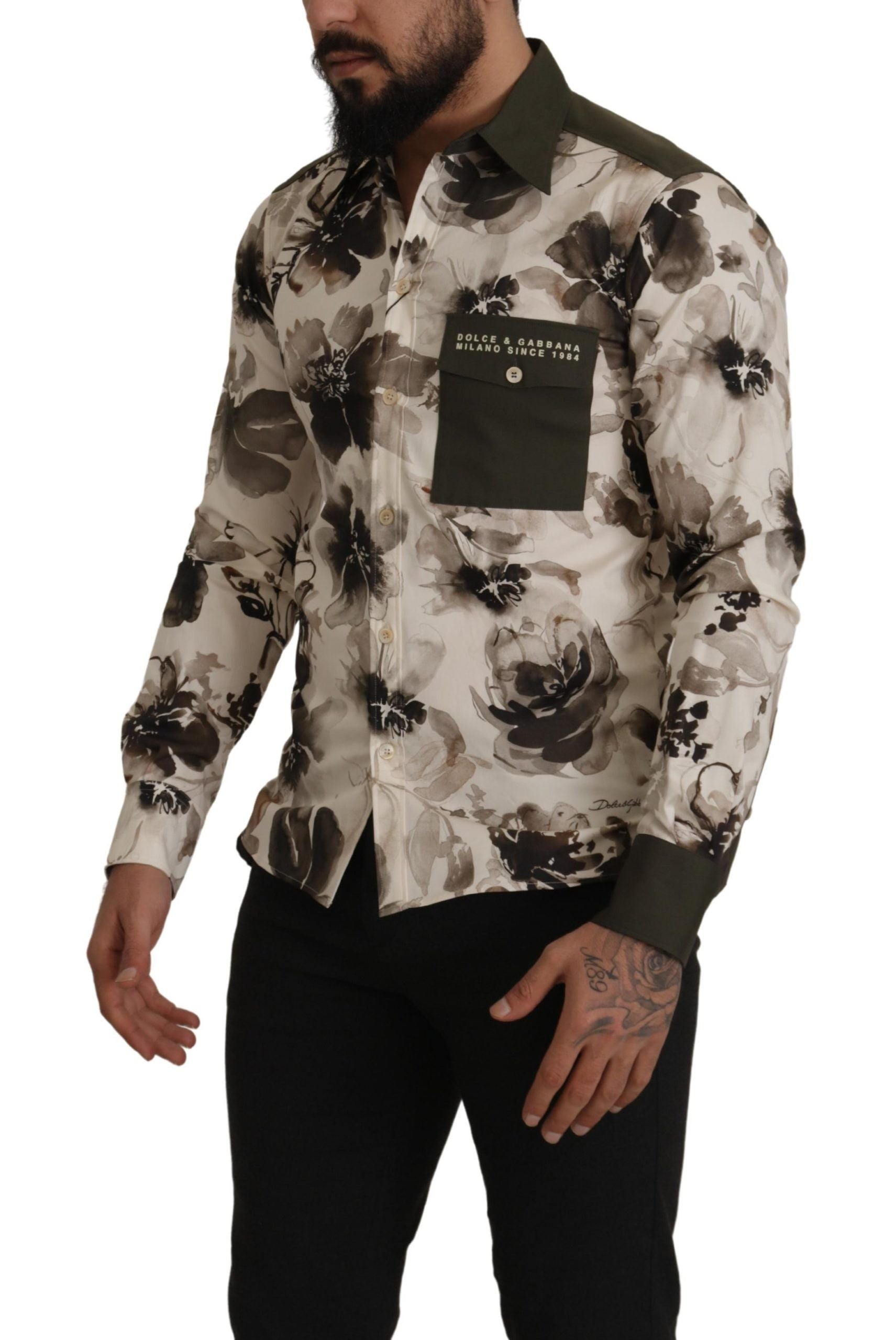 Chemise Dolce & Gabbana verte beige floral
