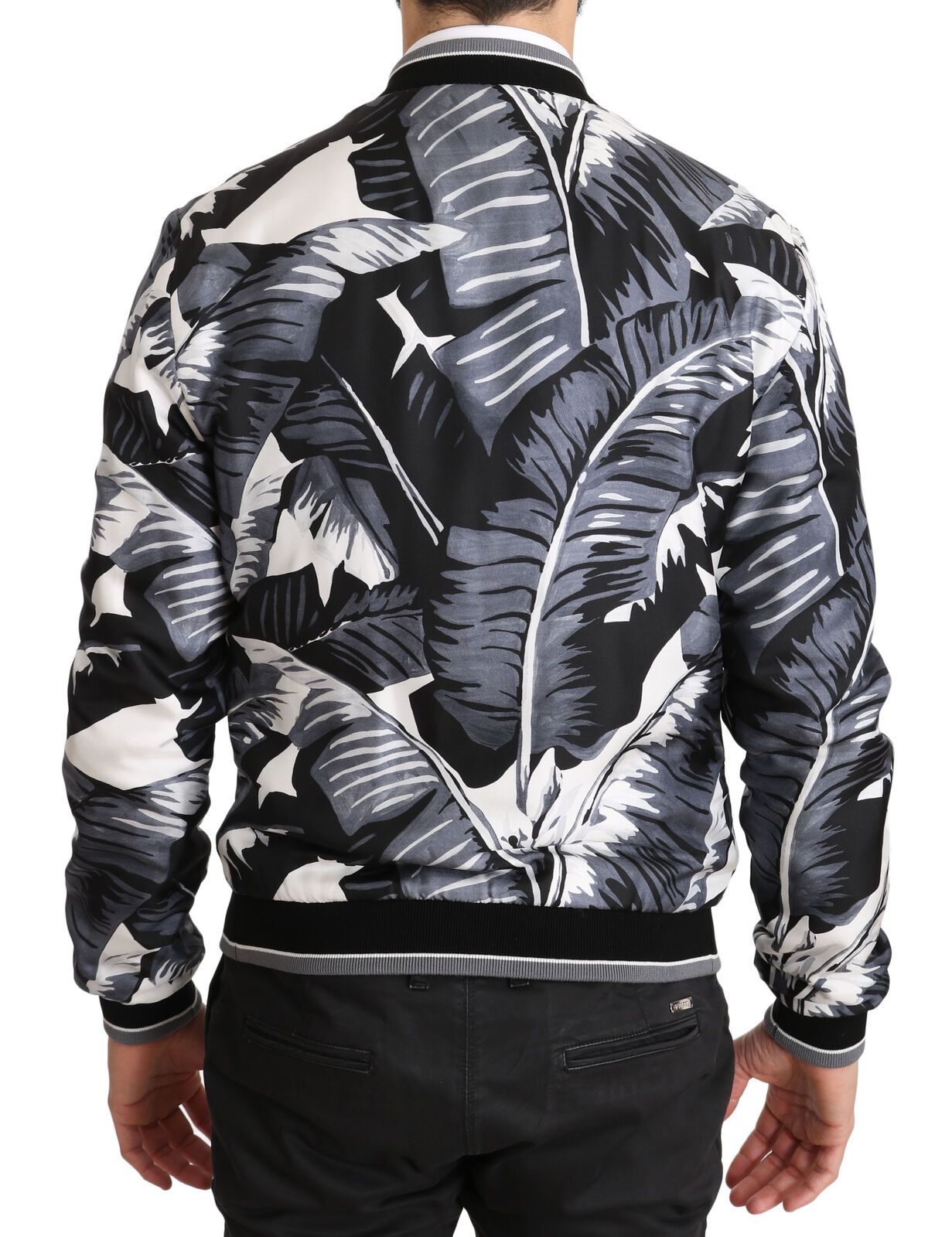 Bomber Dolce & Gabbana imprimé feuilles noir, blanc et gris