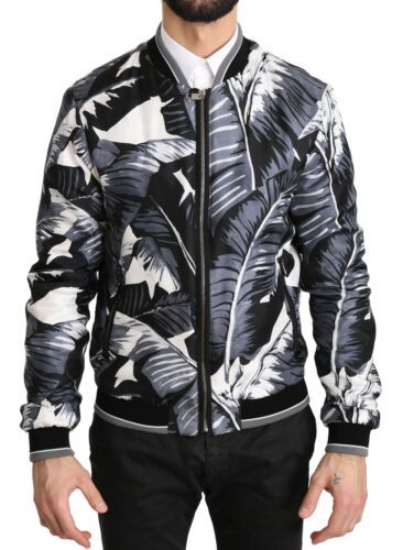 Bomber Dolce & Gabbana imprimé feuilles noir, blanc et gris