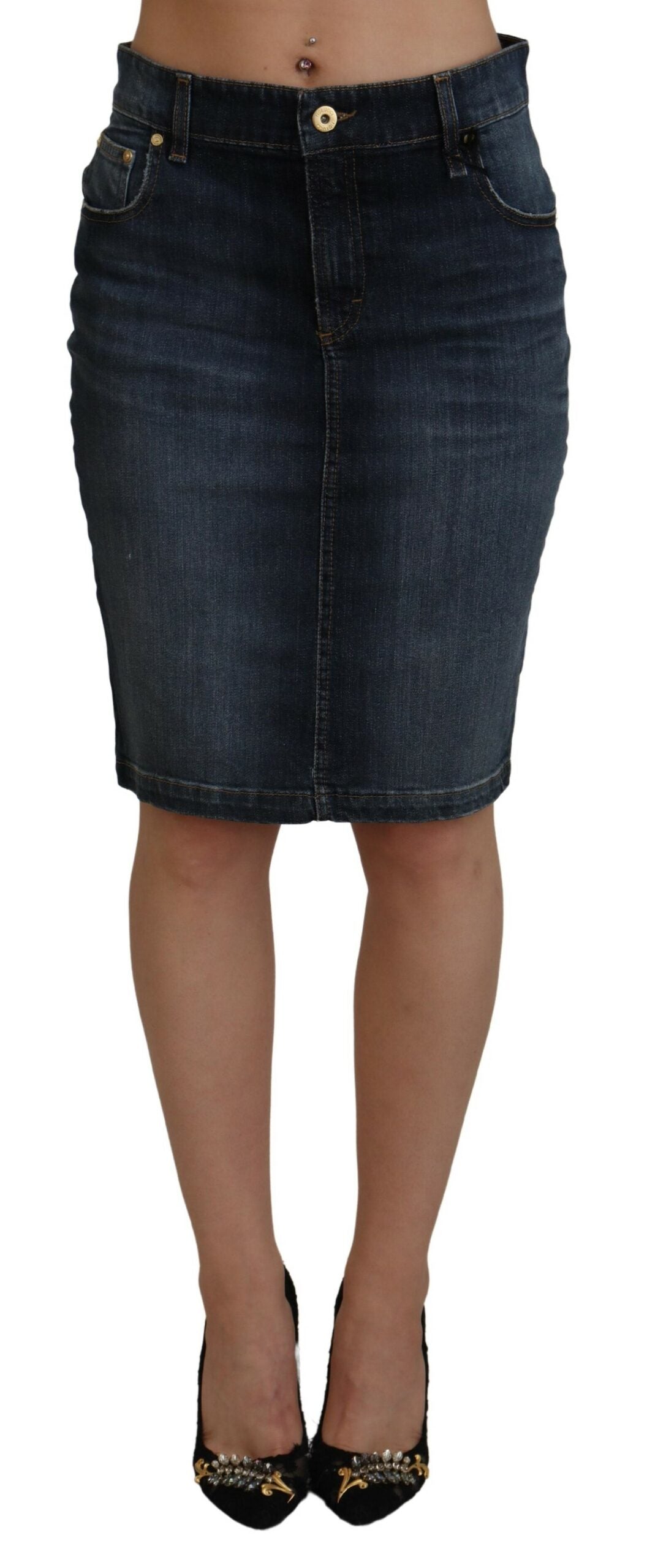 Jupe Fiorucci mi-haute bleu foncé