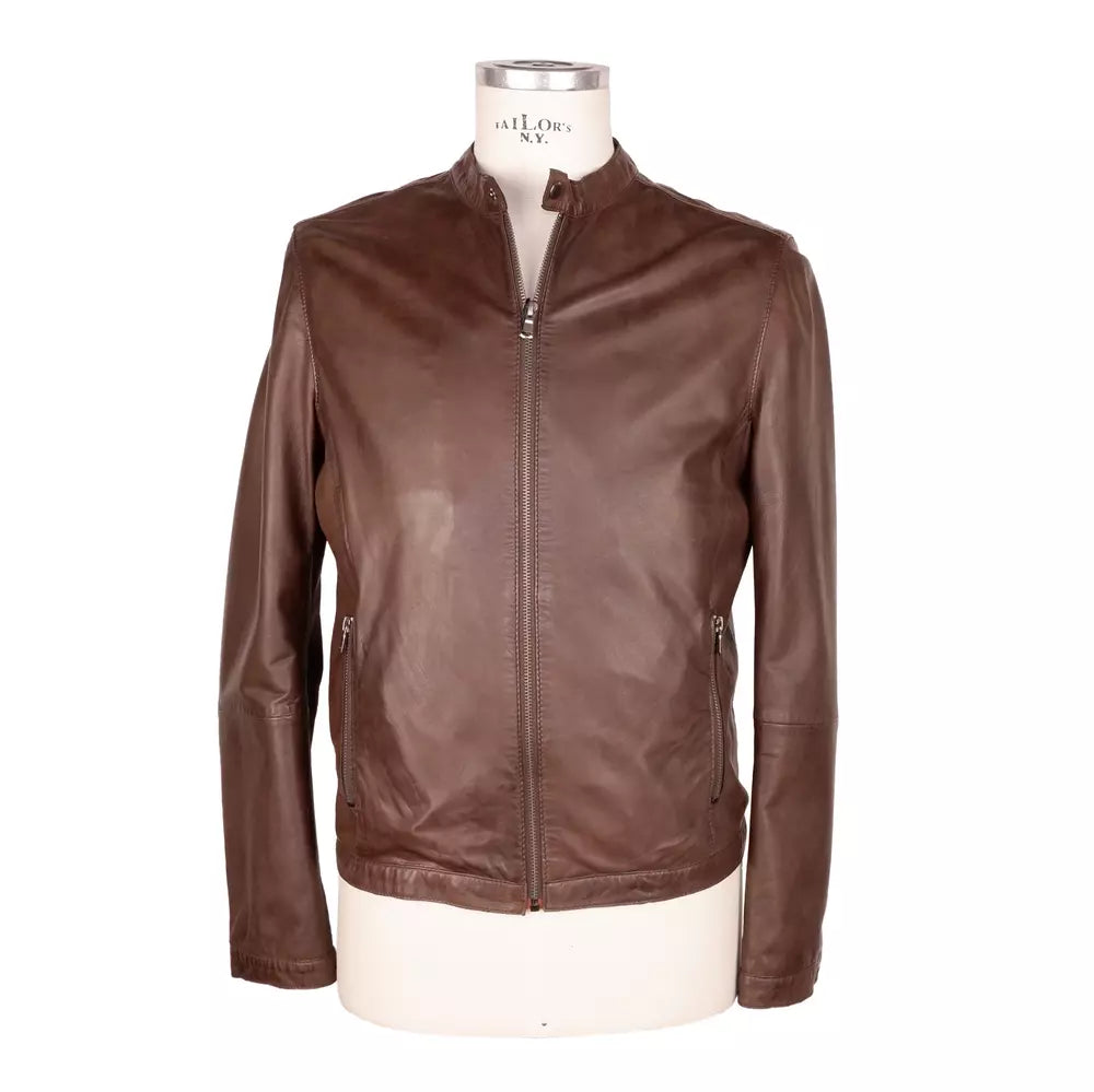 Veste cuir élégante marron