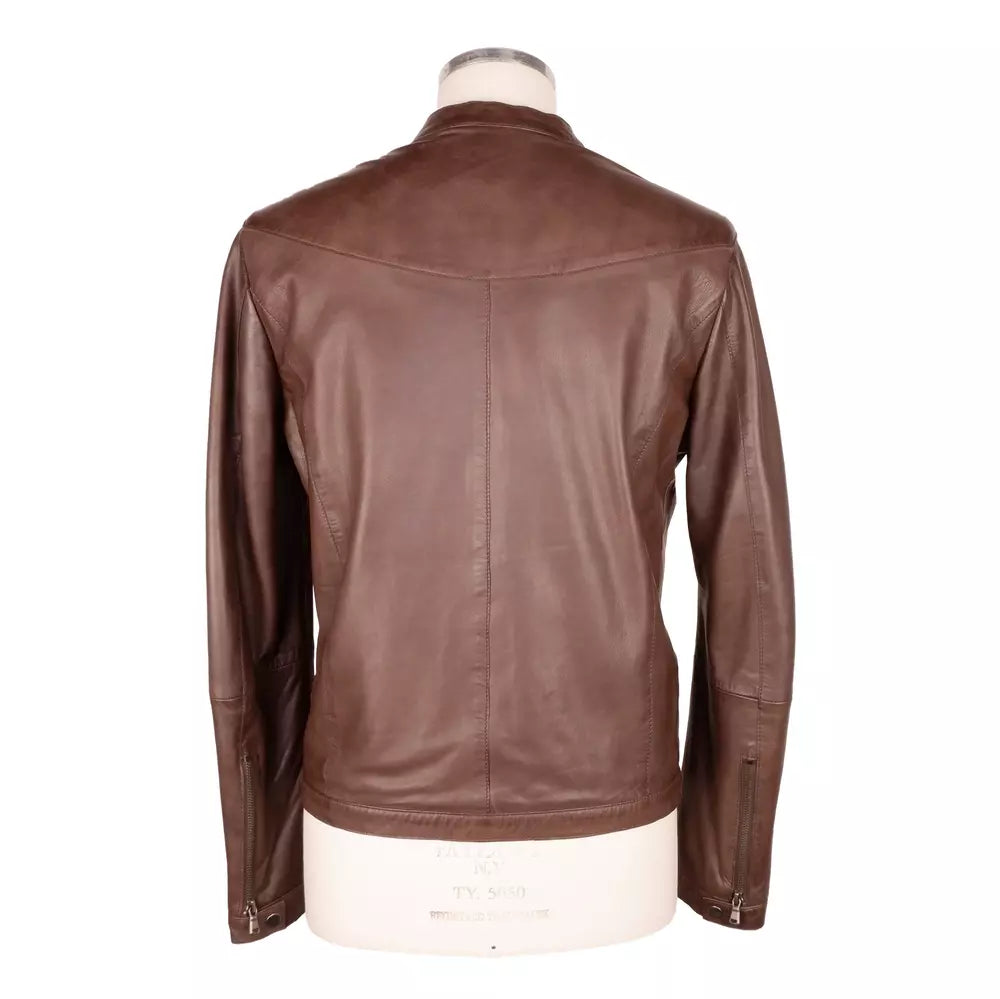 Veste cuir élégante marron