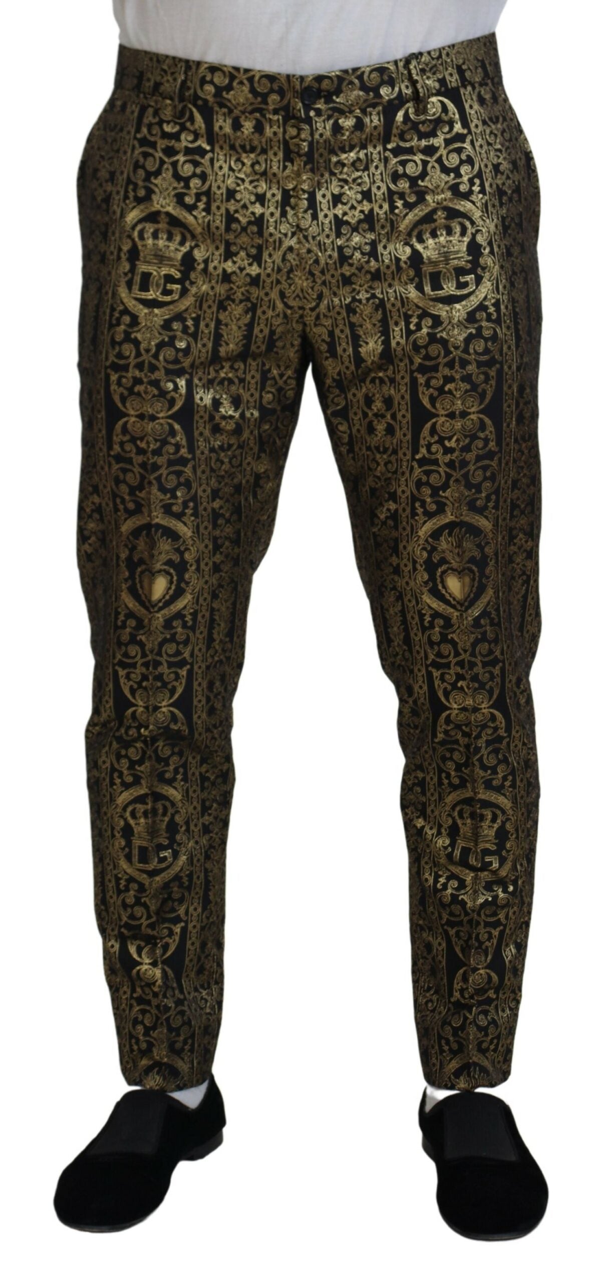 Pantalons Dolce & Gabbana Jacquard noirs et or