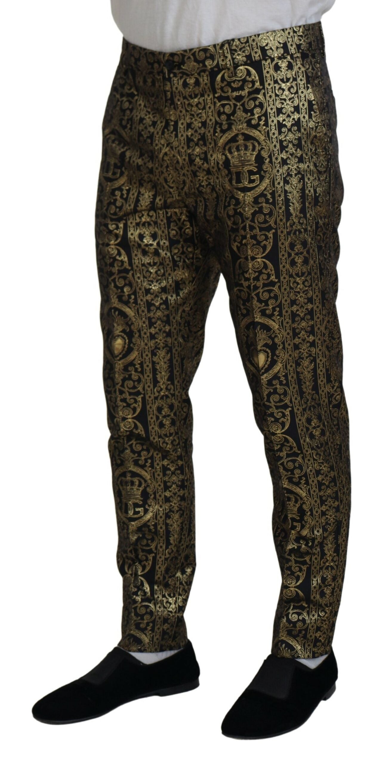 Pantalons Dolce & Gabbana Jacquard noirs et or